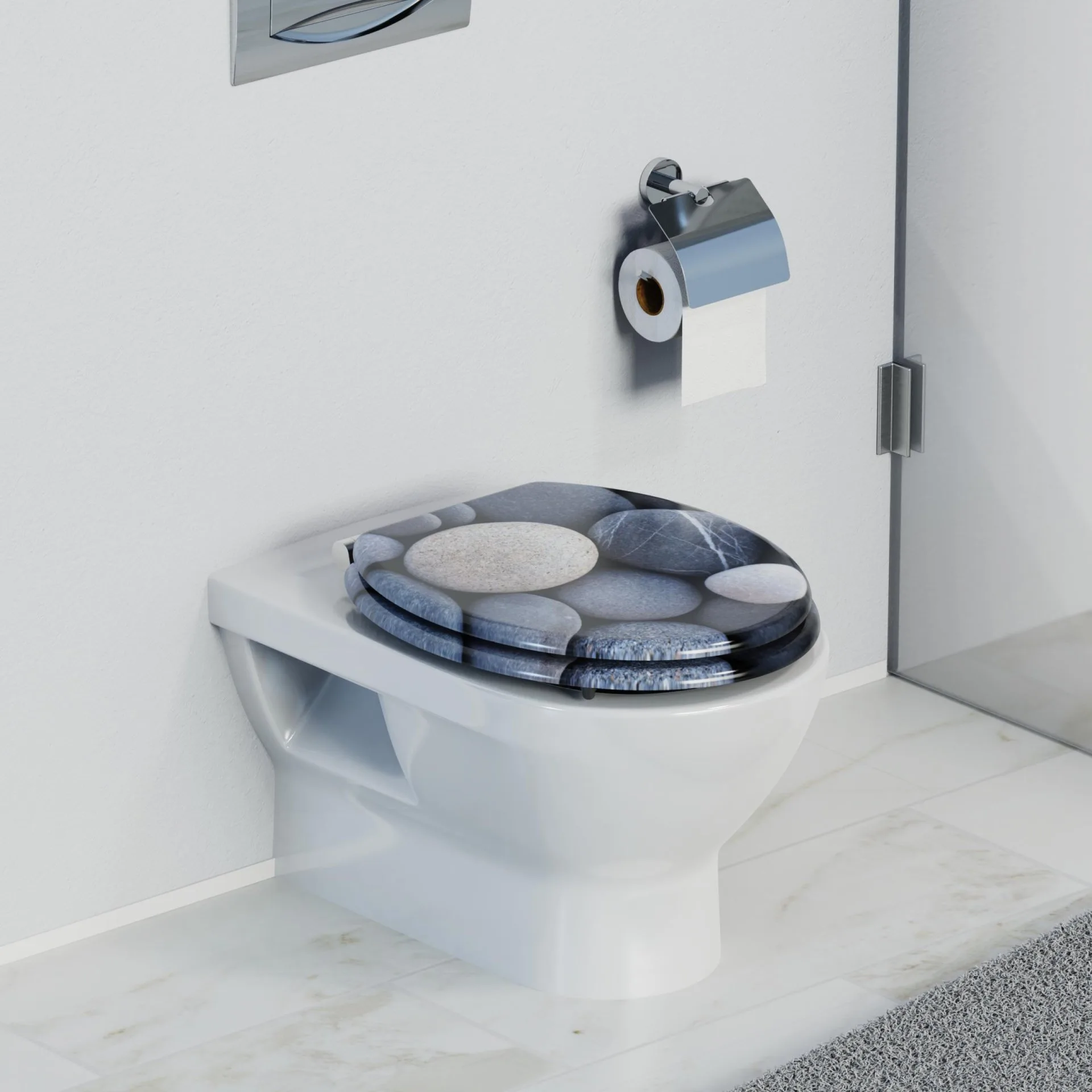 SCHÜTTE GREY STONES WC-Sitz, Grau, MDF, mit Absenkautomatik