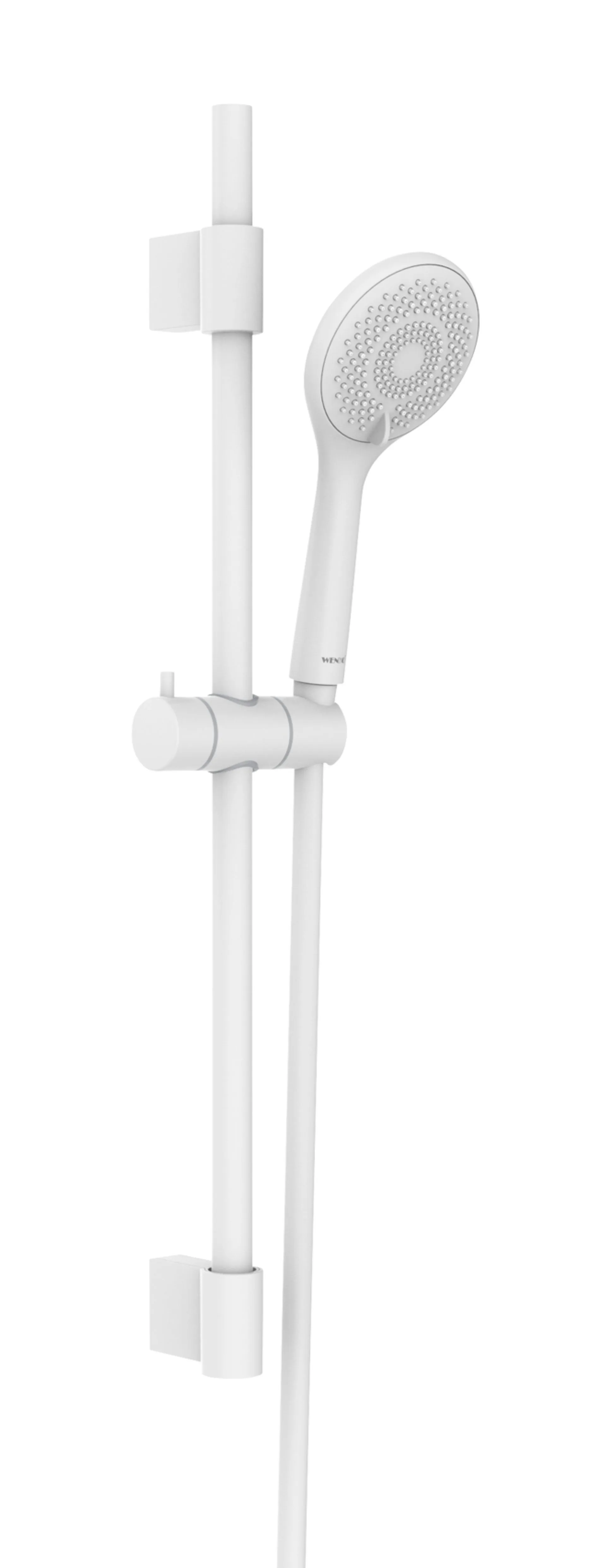 WENKO Stangenbrause Set 70 cm, Weiß, mit Wassersparsystem, 3 verschiedene Wasserstrahlarten, Edelstahl
