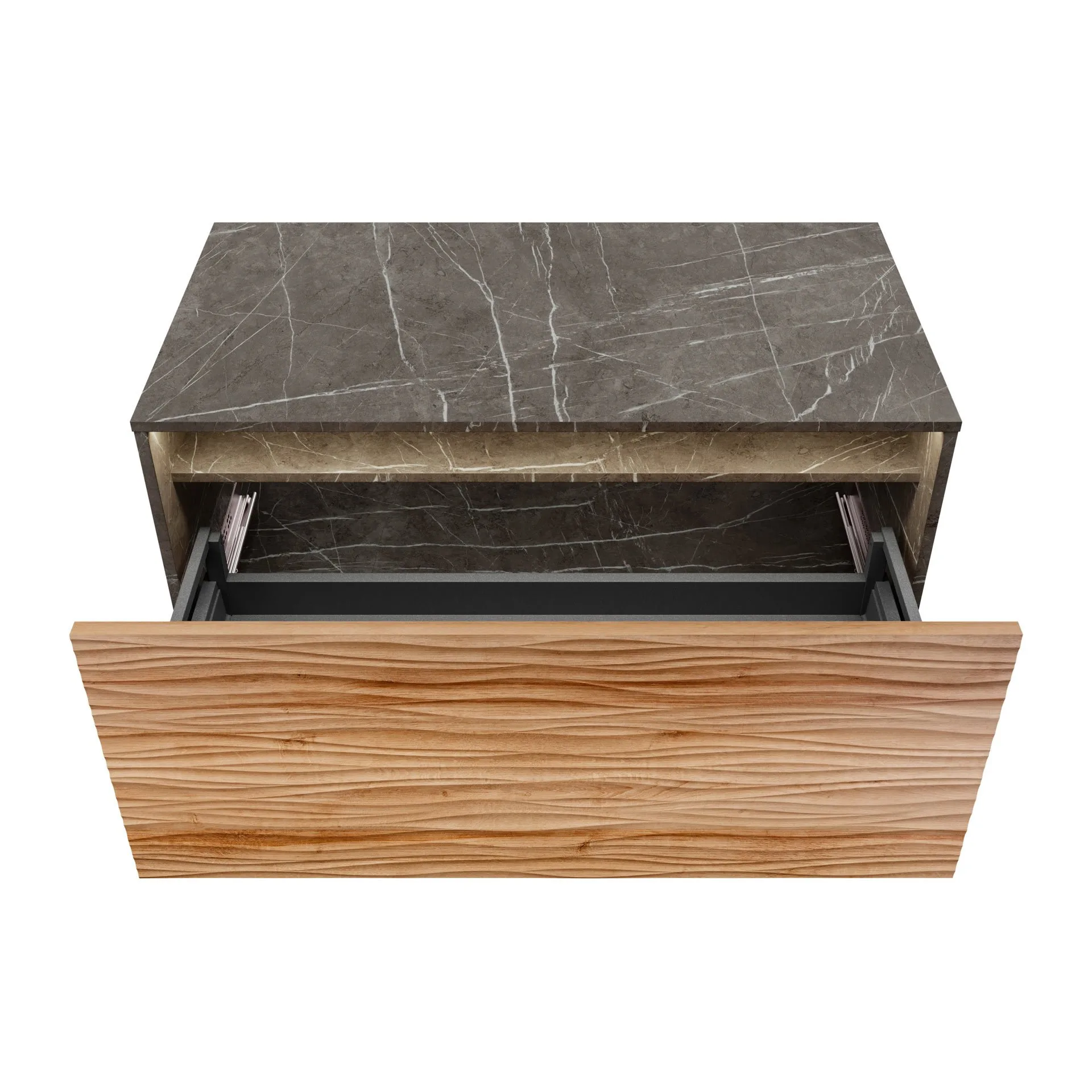 LANZET DUNE Waschbeckenunterschrank 100,3 cm breit, Marmor Grau/Braun hell, inkl. LED Beleuchtung