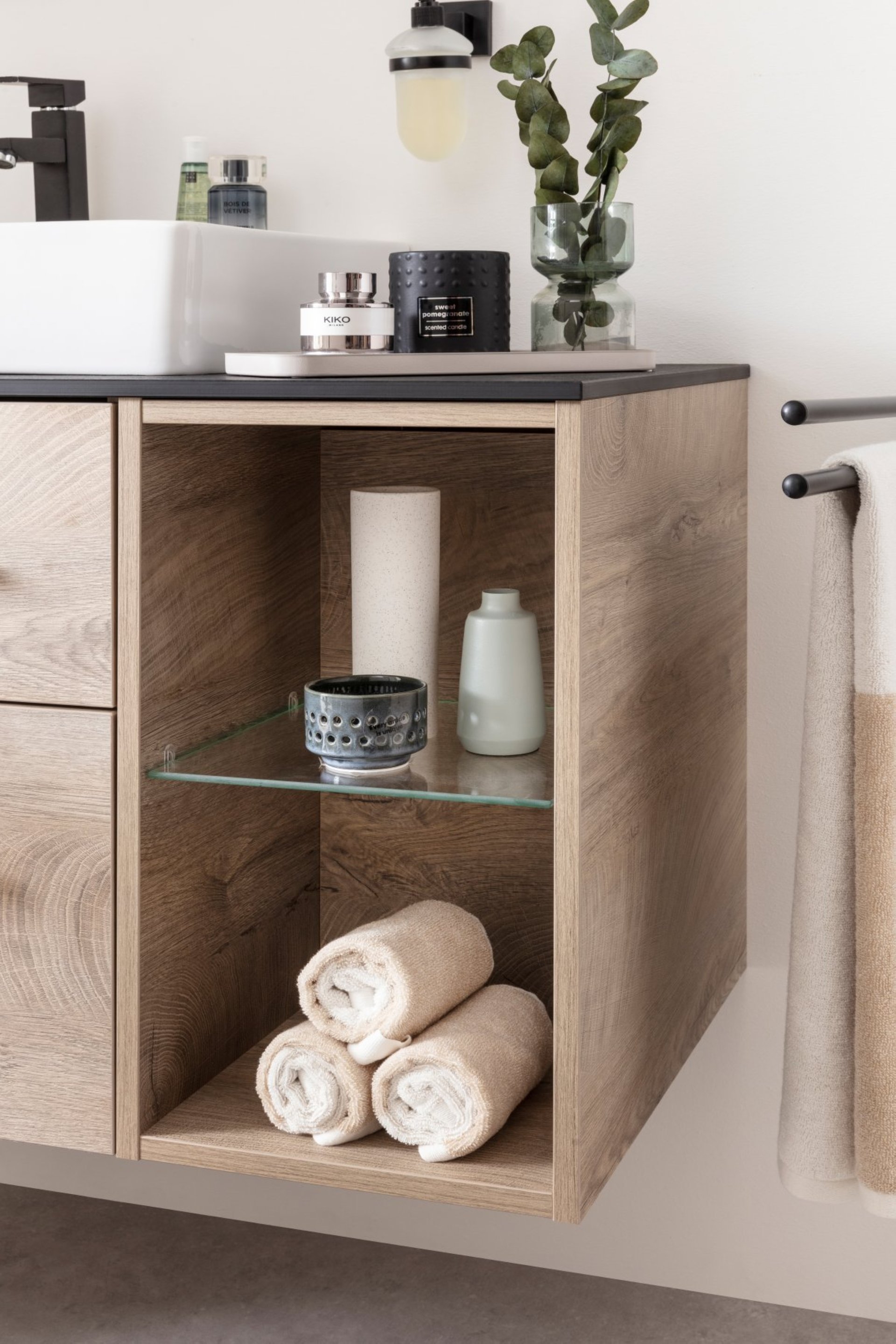 Fackelmann OXFORD Badregal, 2 Fächer, 30 cm breit, Braun hell