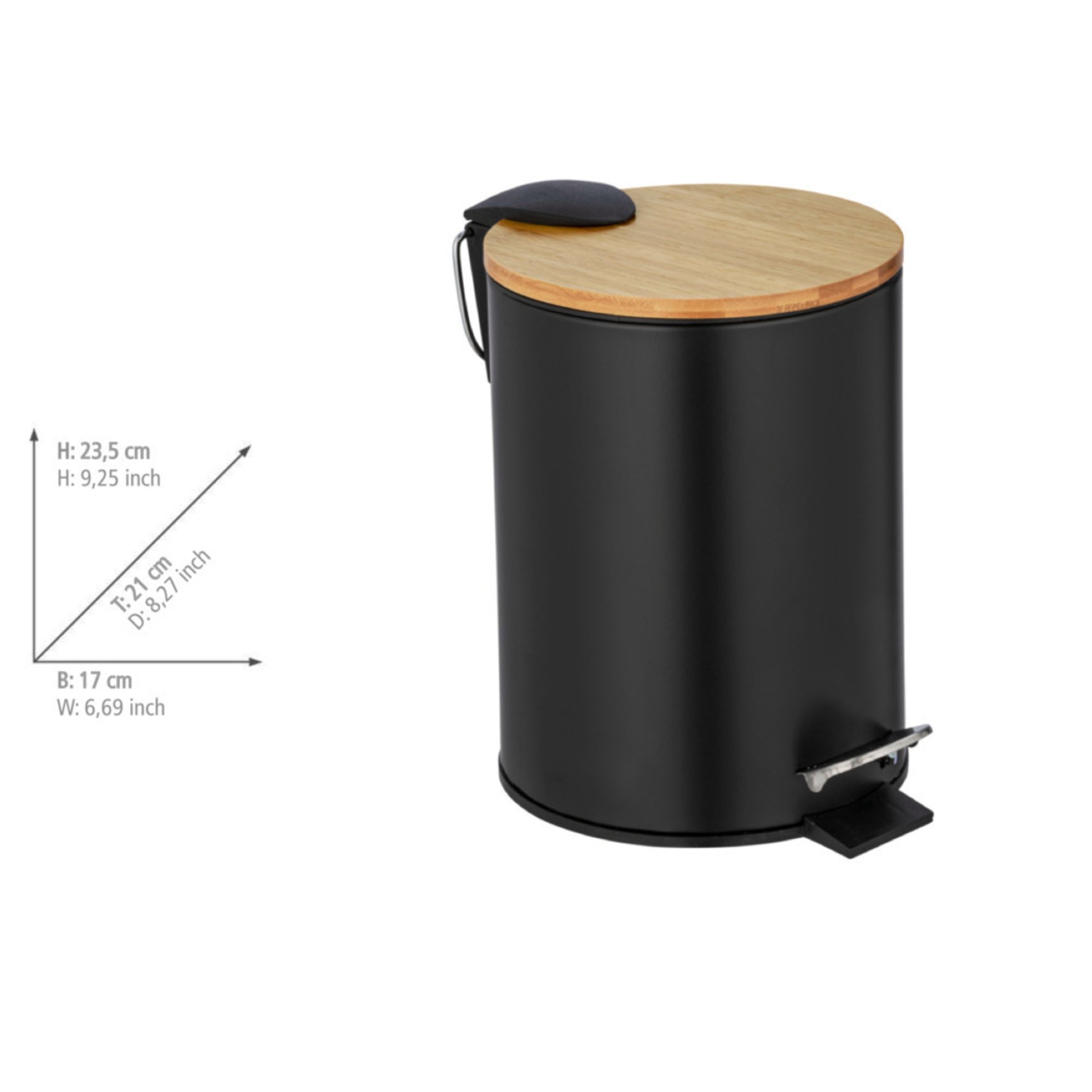 WENKO TORTONA Kosmetikeimer 3 Liter, Schwarz/Braun, mit Bambusdeckel, mit Absenkautomatik