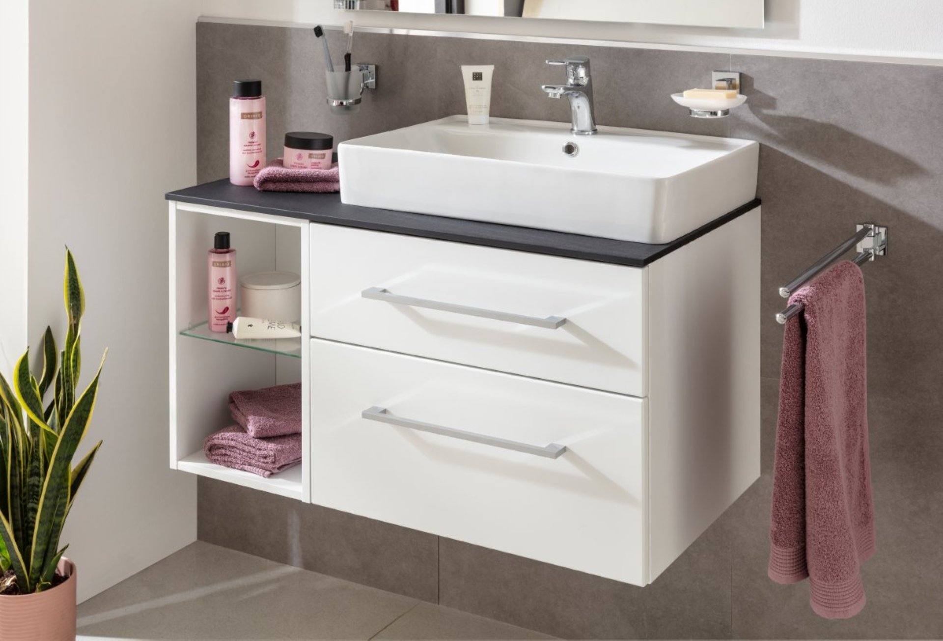 Fackelmann OXFORD Waschtischplatte 90,6 cm, Schwarz Schieferstruktur