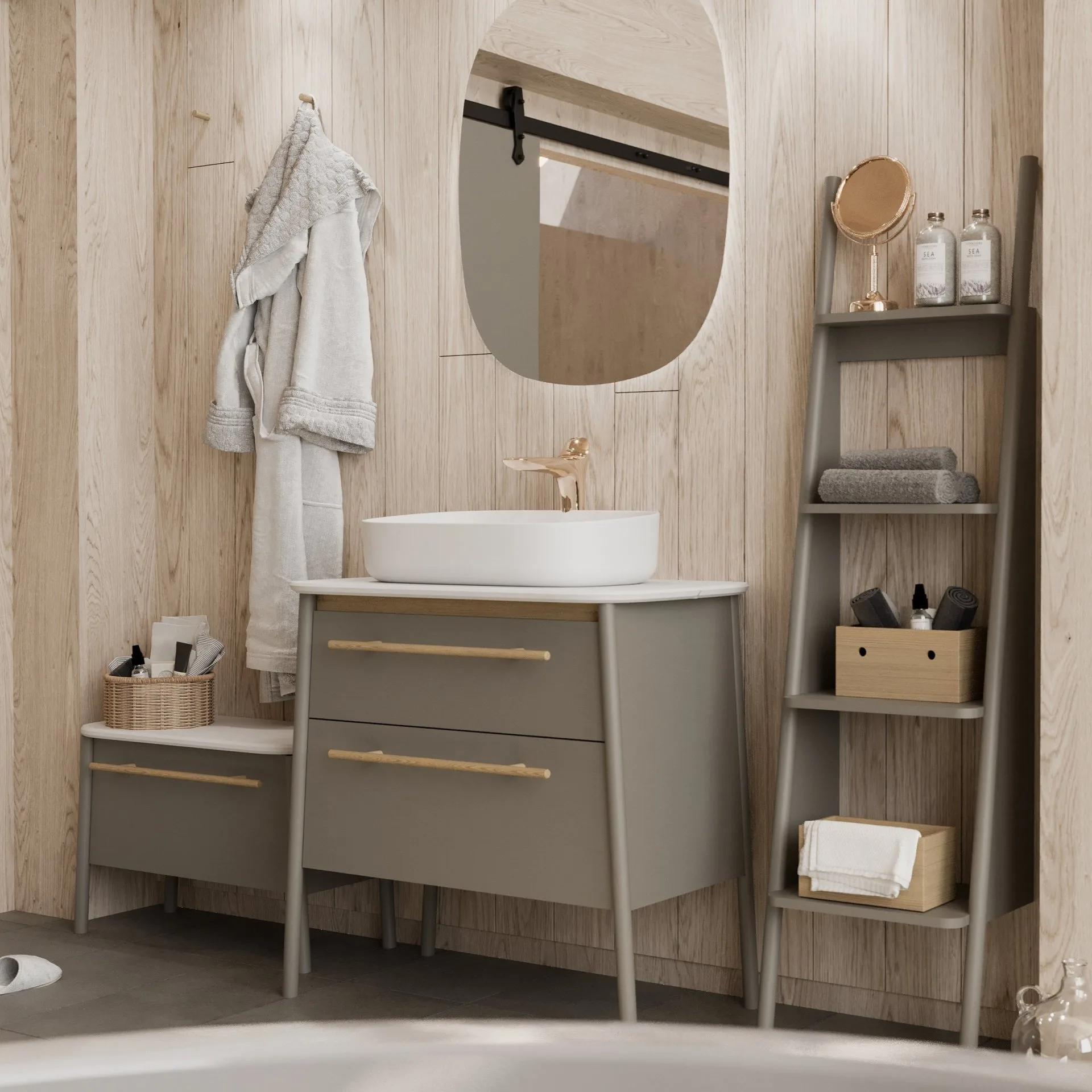 BADEDU TANA Sitzbank 68 cm breit, Grau matt, mit Füßen