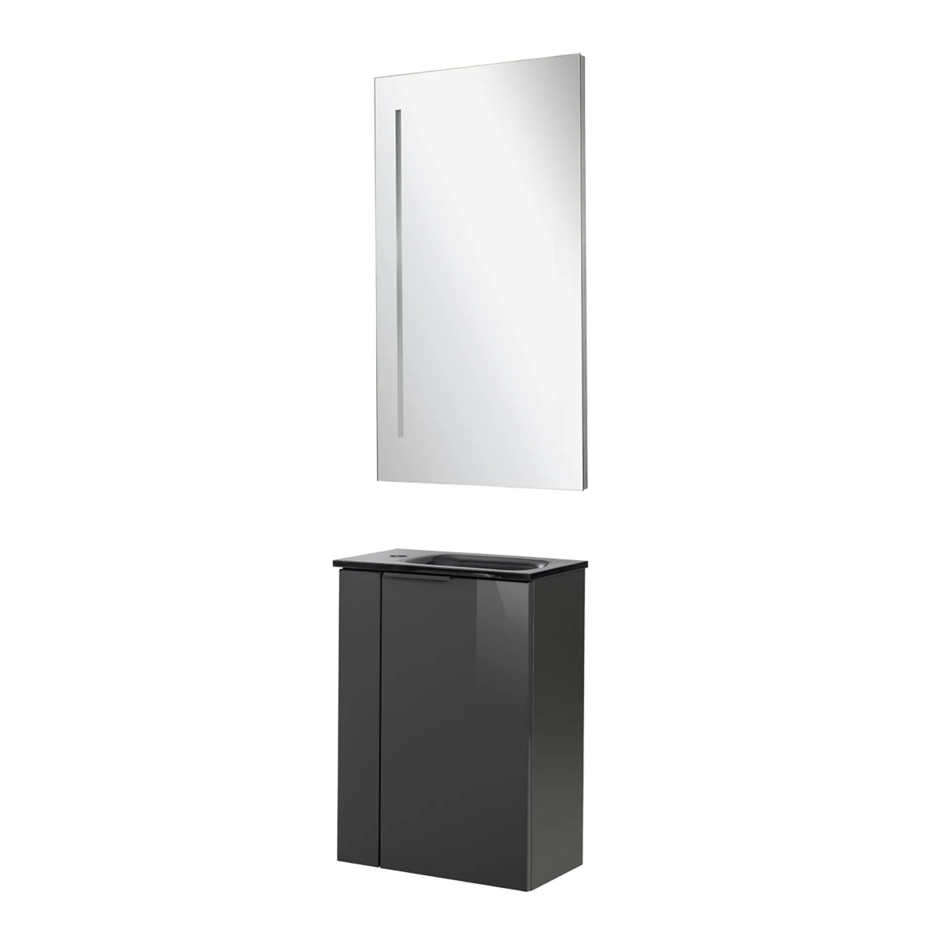 FACKELMANN SBC LUNA Gäste WC Waschtisch Set mit Spiegel 45 cm breit, Anthrazit, Waschbecken Glas Anthrazit, Türanschlag rechts
