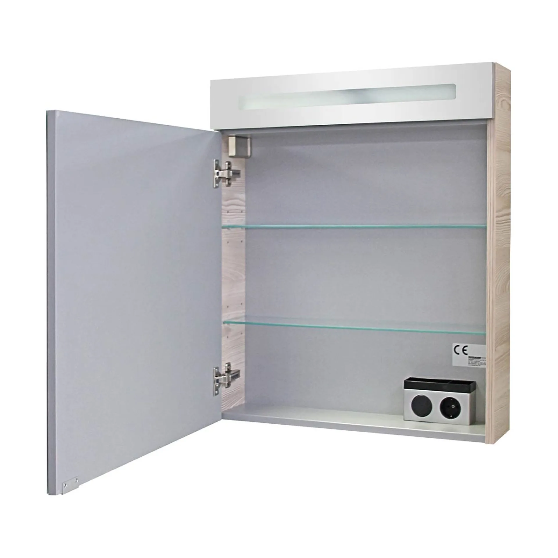 FACKELMANN B.CLEVER Waschtisch Set mit Spiegelschrank 60 cm breit, Braun hell, Waschbecken Gussmarmor Weiß