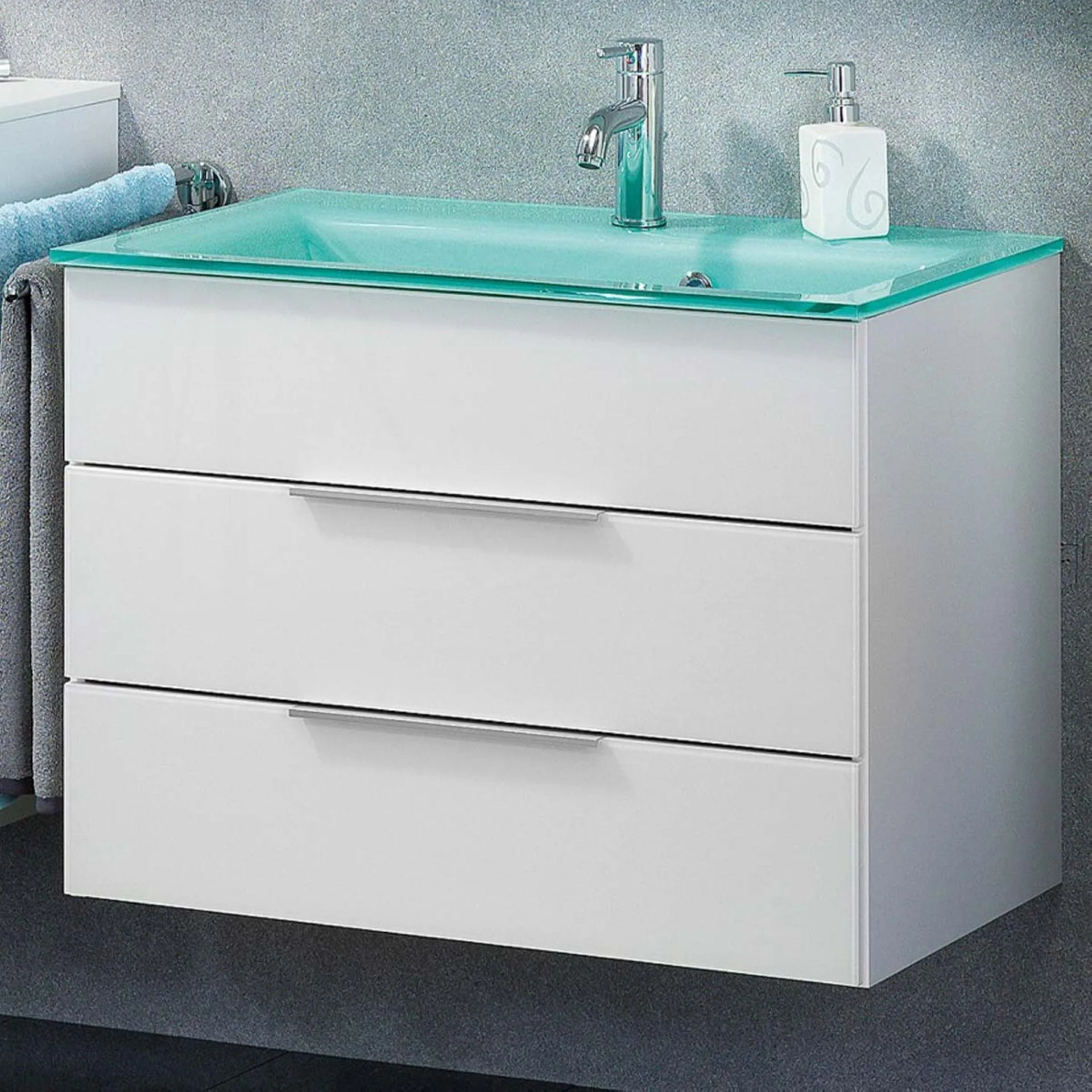 FACKELMANN KARA Waschbeckenunterschrank 80 cm breit, Weiß, 2 Schubladen