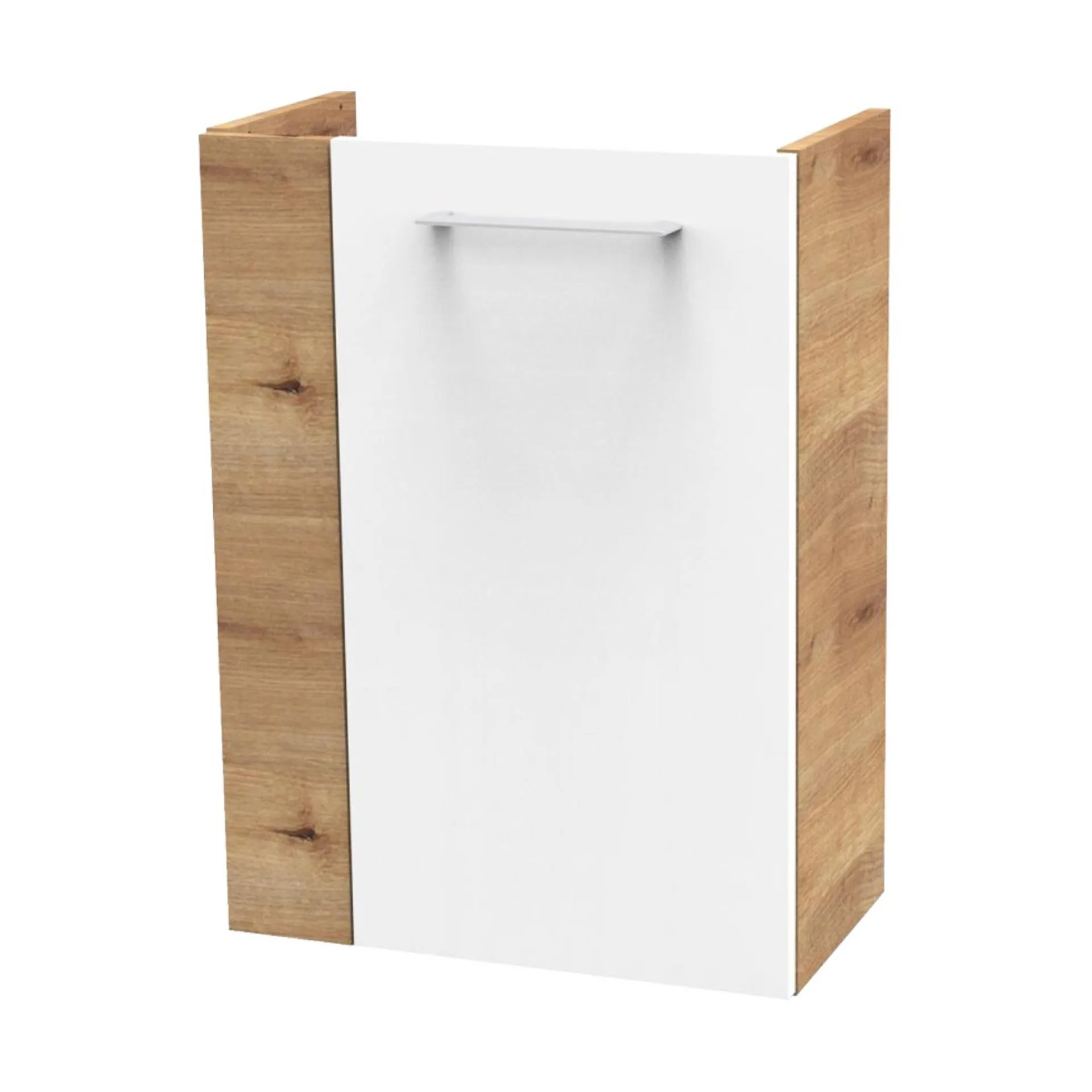 FACKELMANN SBC MILANO Waschbeckenunterschrank Gäste WC 45 cm breit, Weiß/Braun hell, Türanschlag rechts