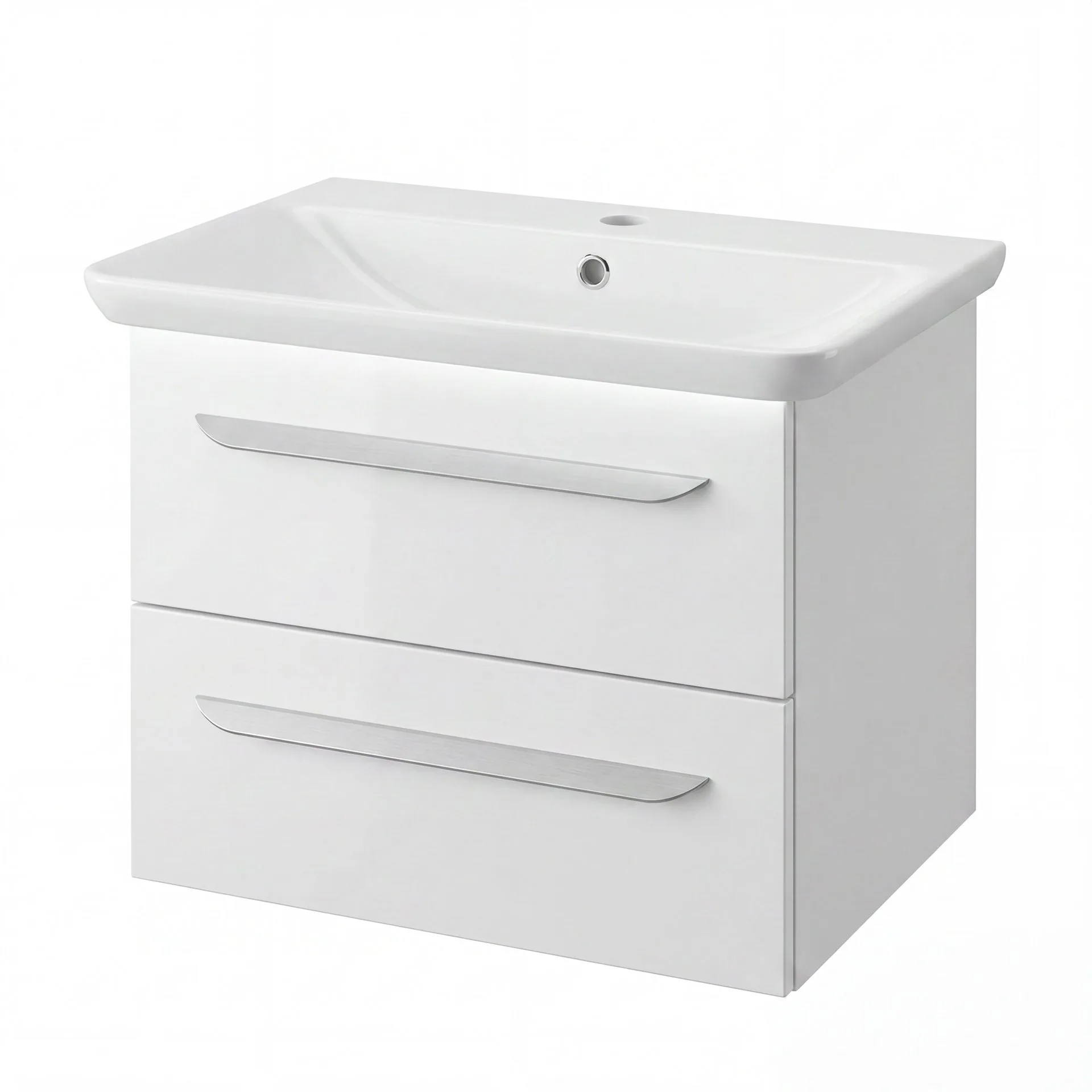LANZET M9 Waschbecken mit Unterschrank 70 cm breit, Weiß, Waschbecken Gussmarmor Weiß + Waschbeckenbeleuchtung