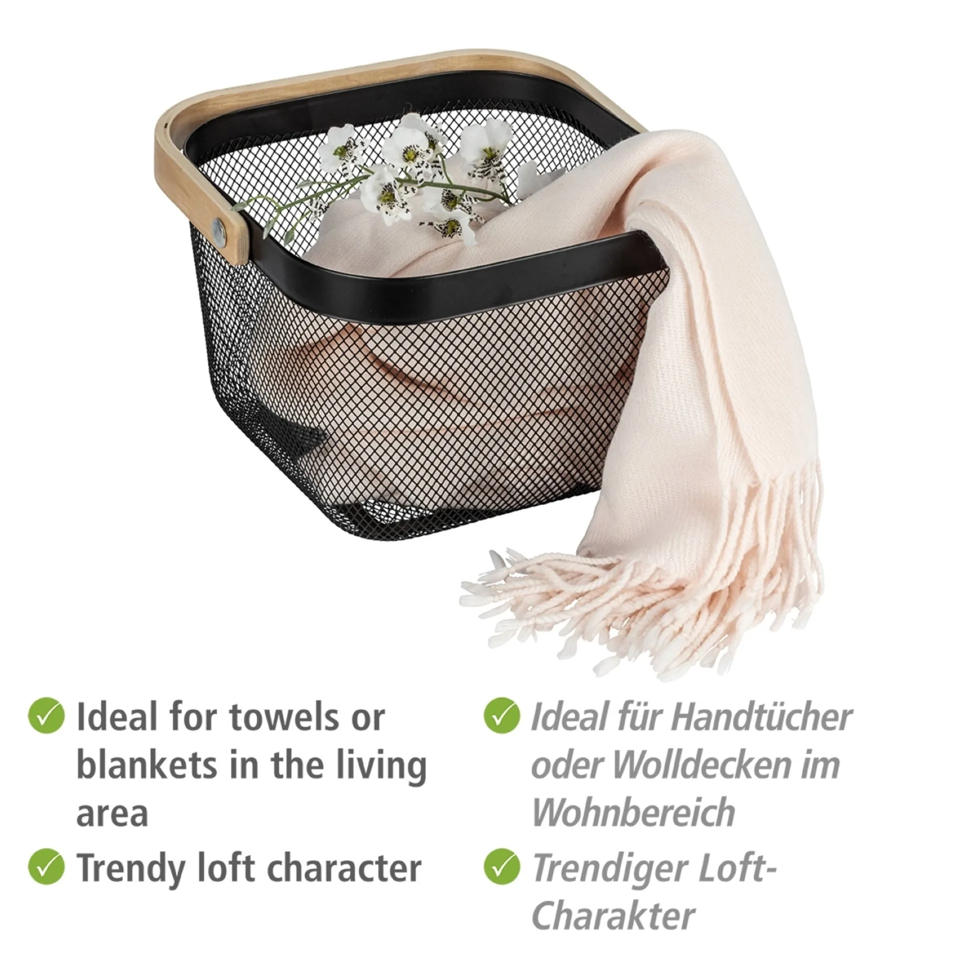 WENKO BAMBUSA Aufbewahrungskorb, Schwarz/Braun, aus Bambus/Edelstahl