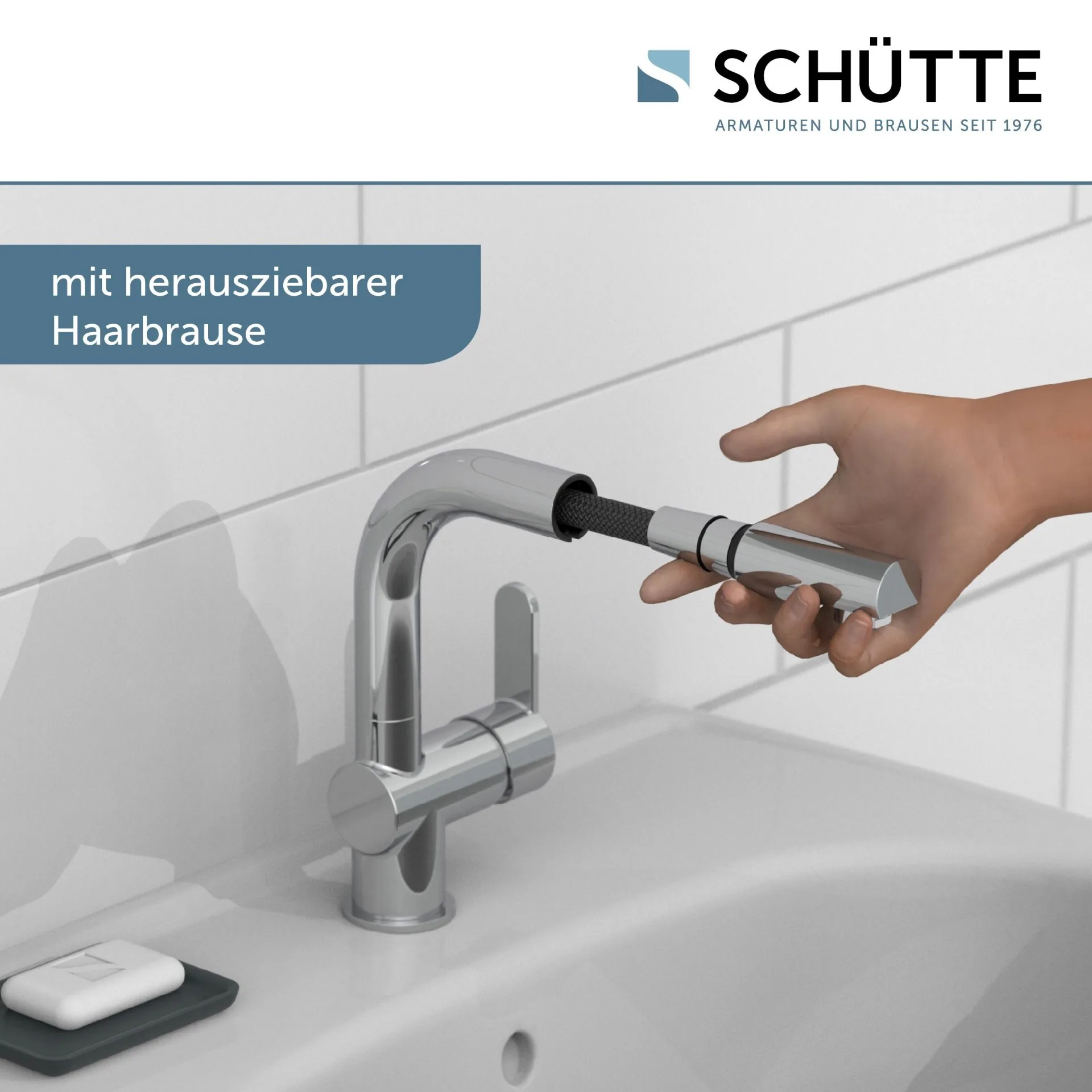 Schütte LONDON Waschtischarmatur, Chrom, mit herausziehbarer Haarbrause