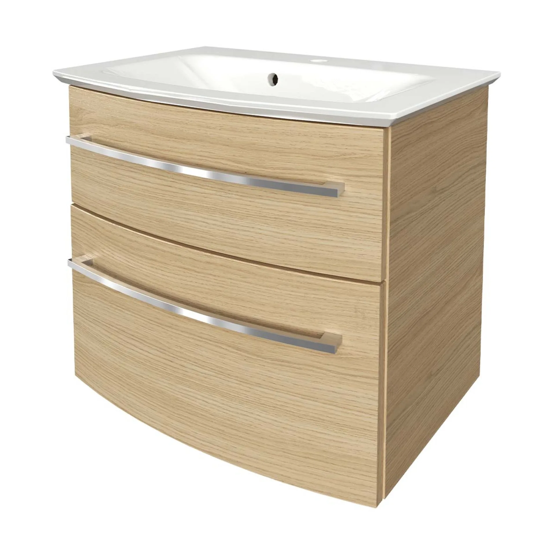 FACKELMANN B.STYLE Waschbecken mit Unterschrank 63 cm breit, Braun, Waschbecken Gussmarmor Weiß