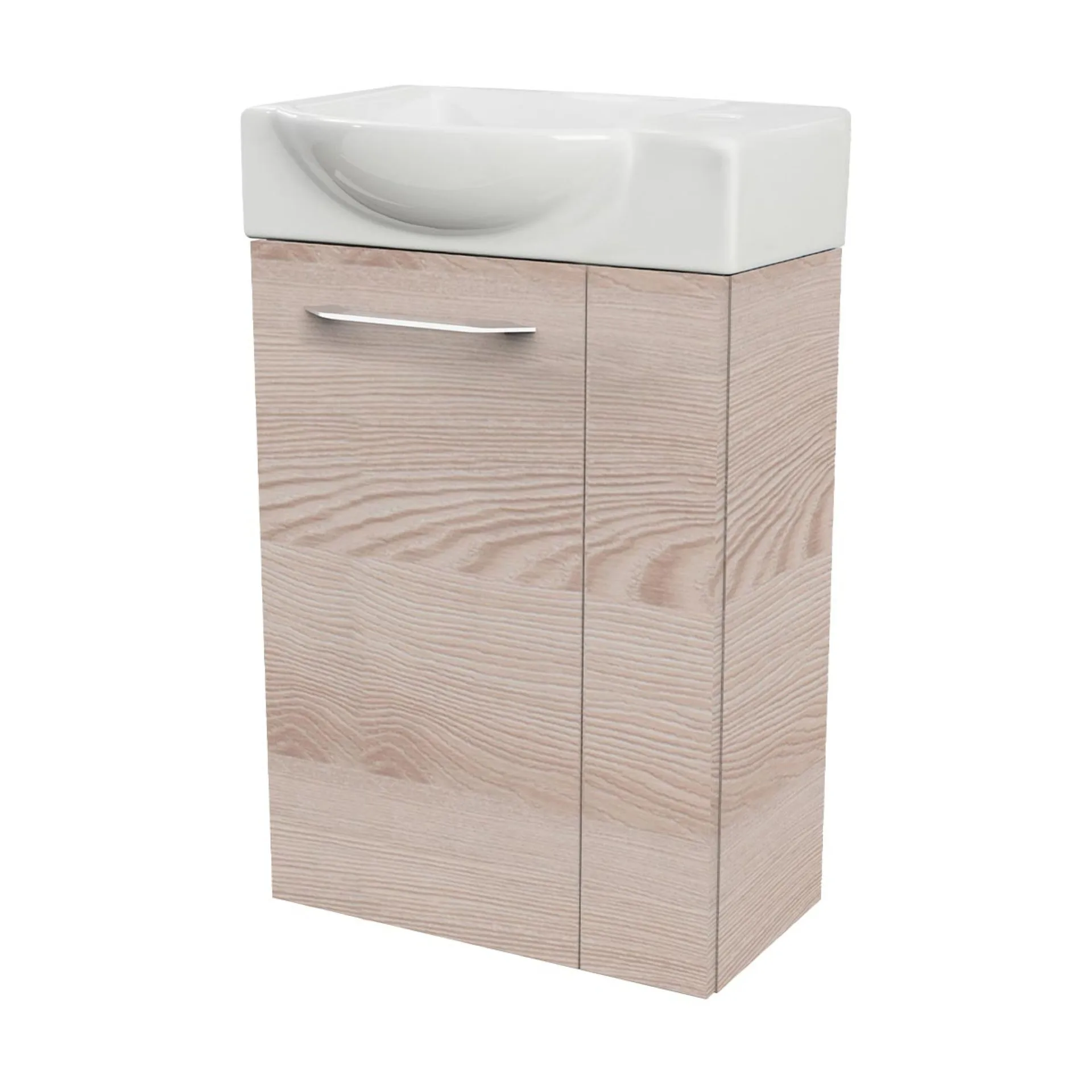 FACKELMANN SBC B.CLEVER Gäste WC Waschtisch Set 45 cm breit, Braun hell, Waschbecken Keramik Weiß, Türanschlag links