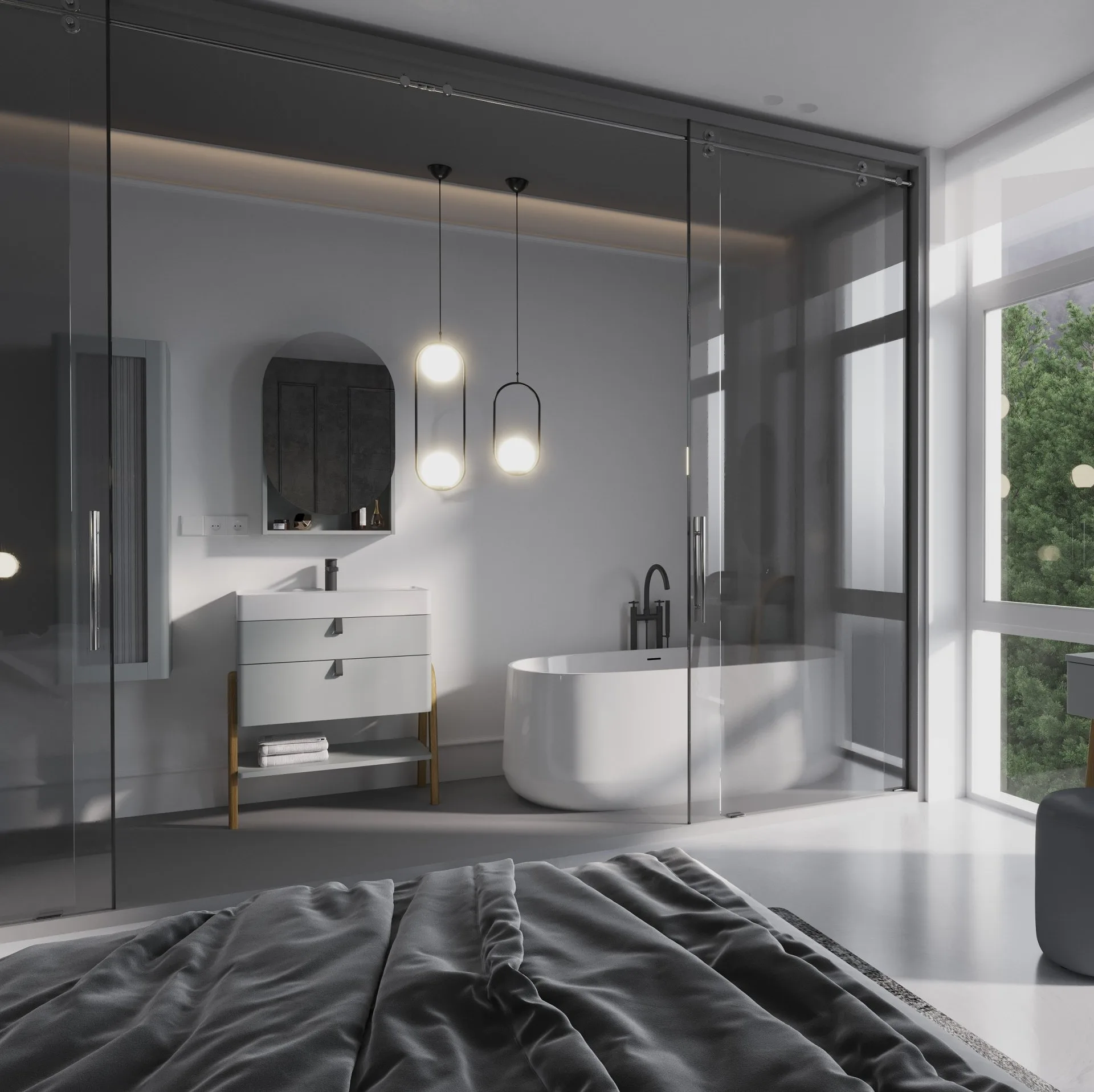 BADEDU PINA Spiegelschrank 50 cm breit, Grau, mit Ablage
