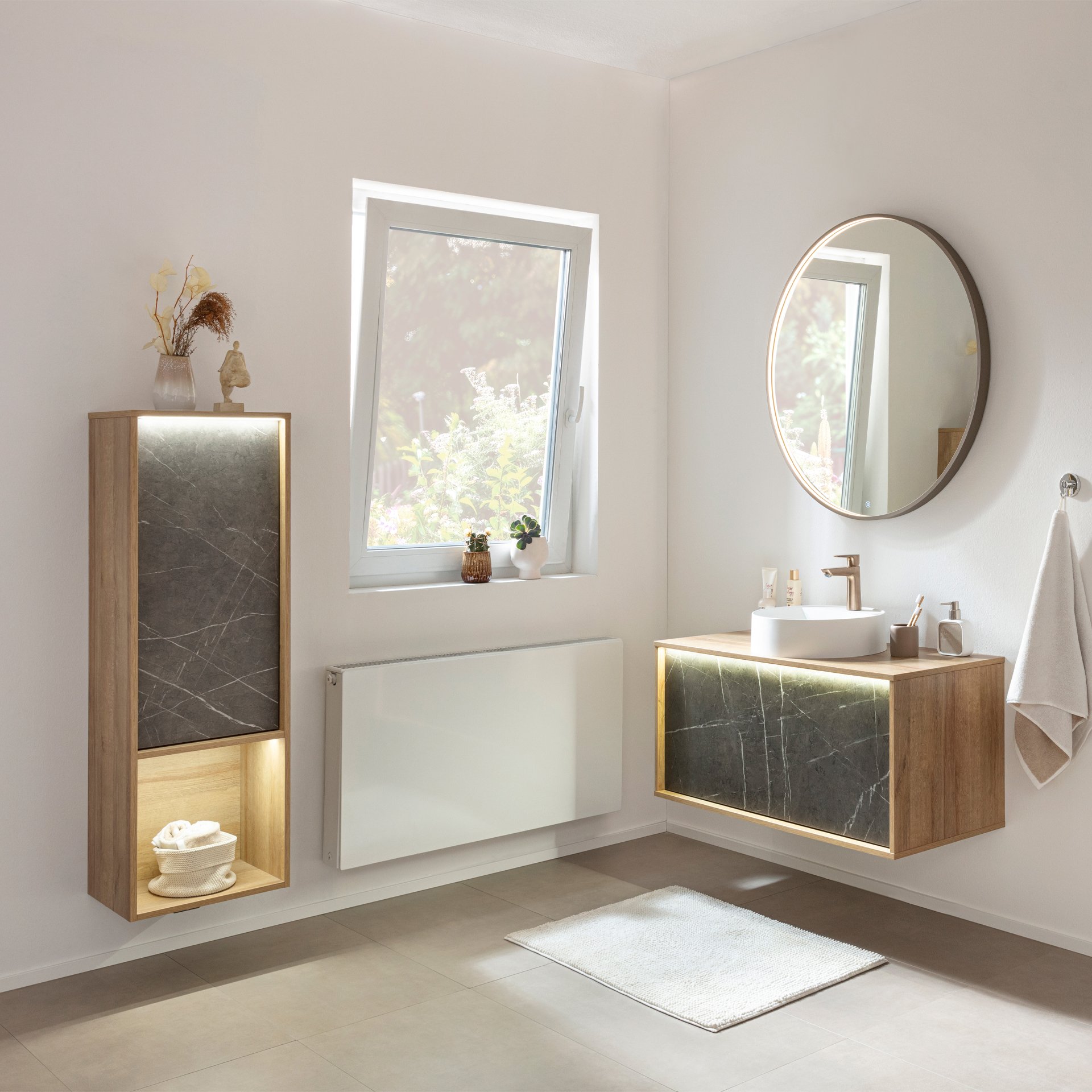 LANZET DUNE Midischrank 40,3 cm breit, Marmor Grau/Braun hell, inkl. LED Beleuchtung