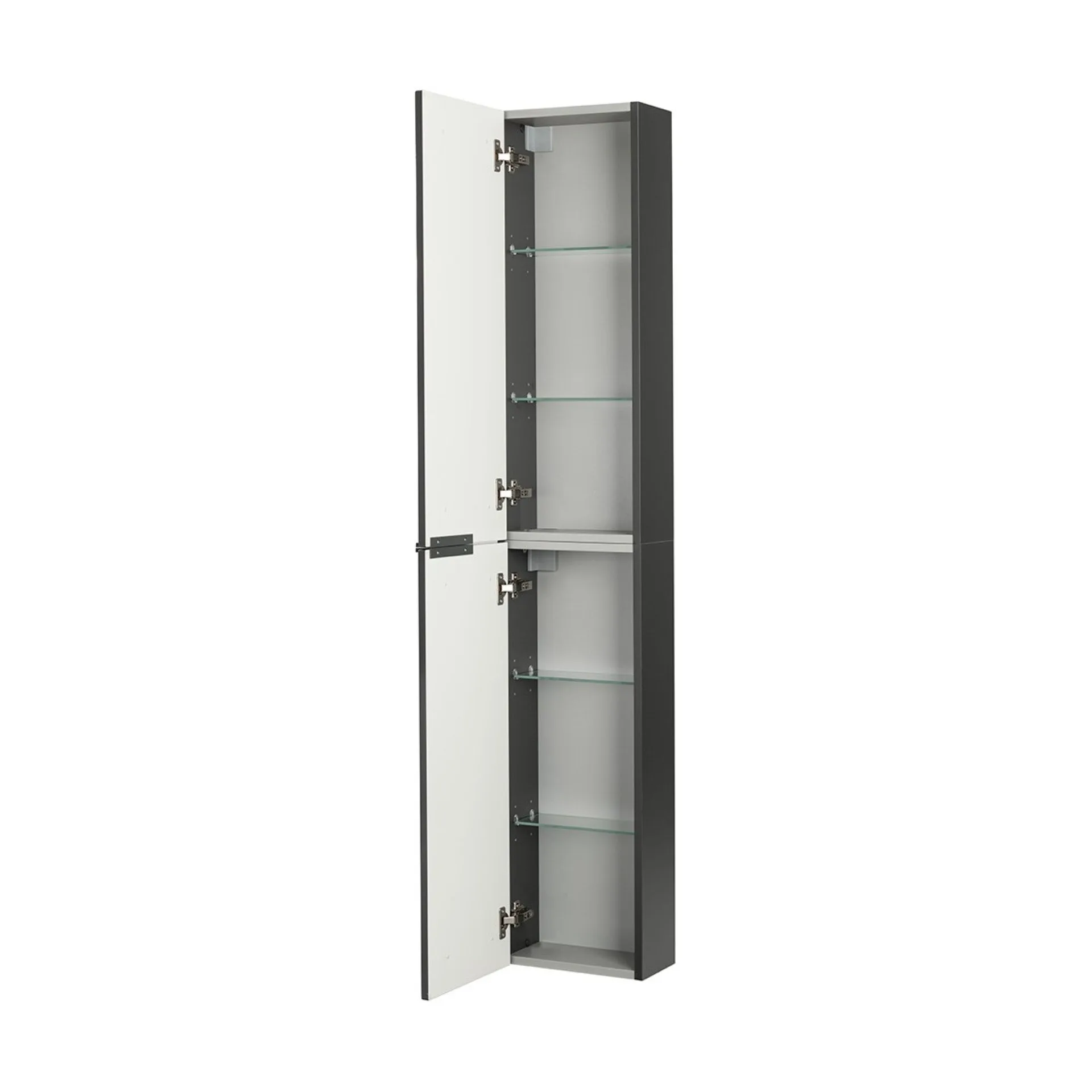 FACKELMANN SBC LUNA Gäste WC Set 4-teilig 55 cm breit, Anthrazit, Waschbecken Keramik Weiß Hahnloch rechts + LED Spiegel + Hochschrank slim