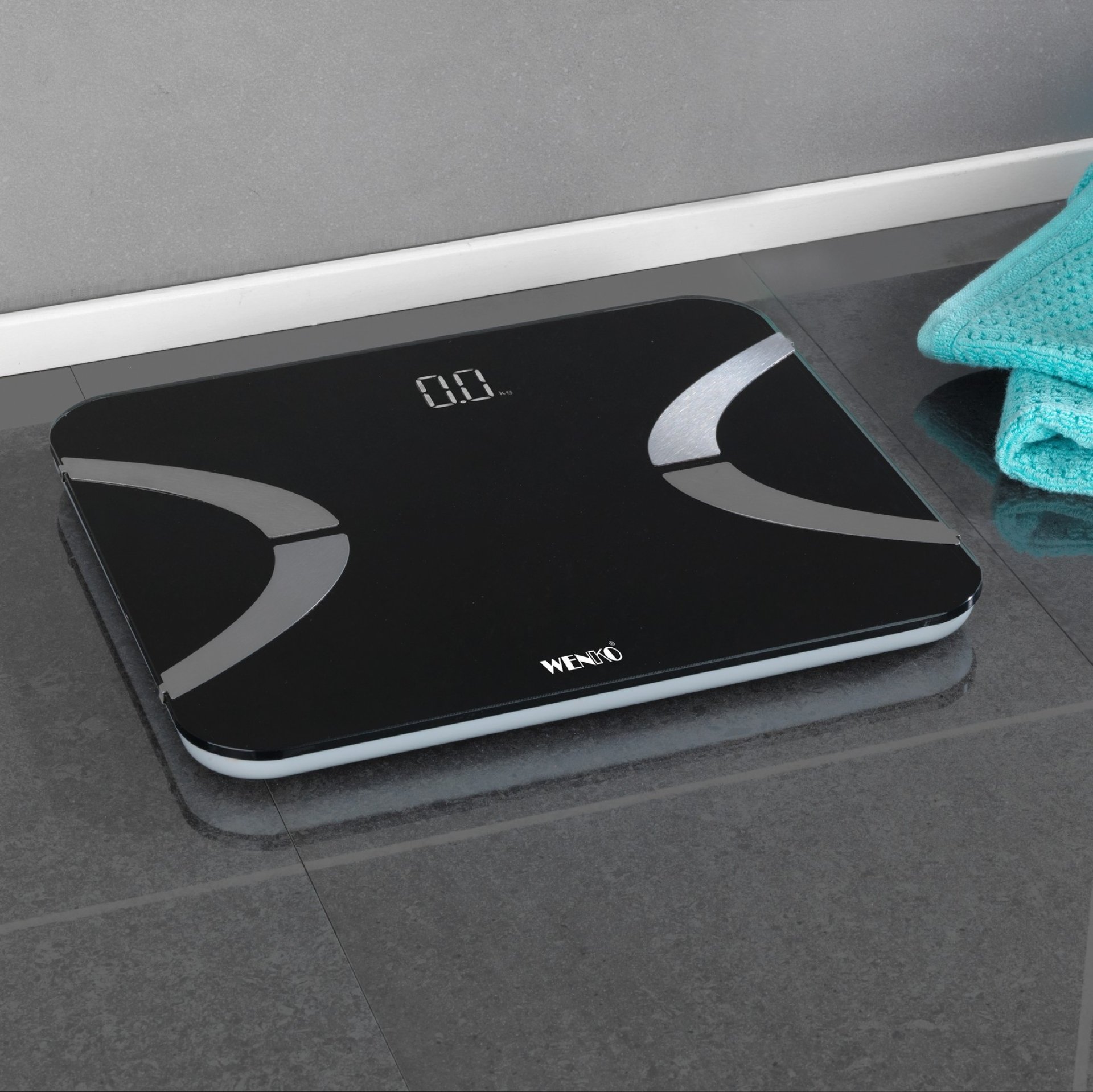 WENKO Personenwaage, Schwarz, LED, mit Bluetooth, Analysewaage, Körperfettwaage