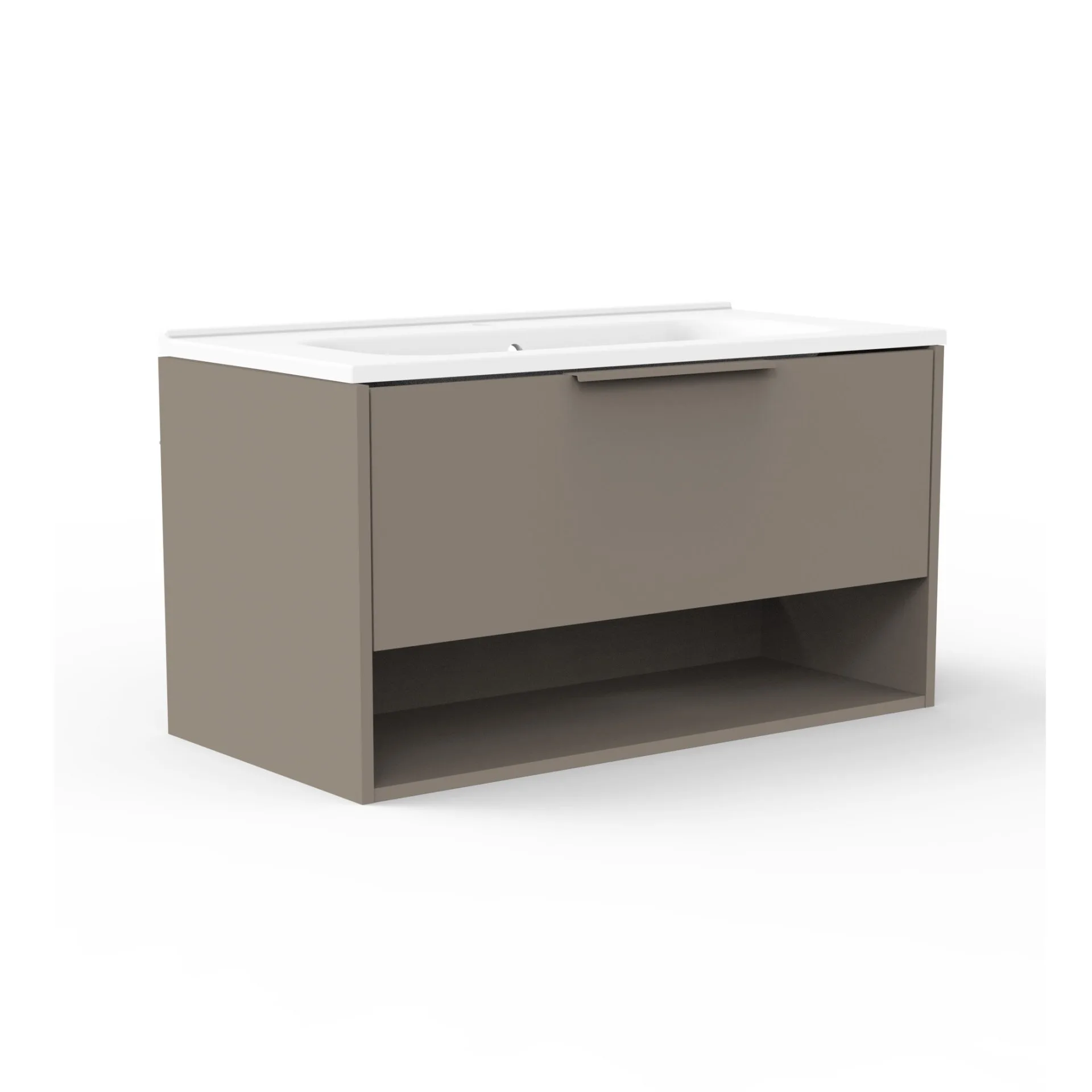 FACKELMANN B.PARIS Waschbecken mit Unterschrank 90 cm breit, Grau, Waschbecken Gussmarmor Weiß