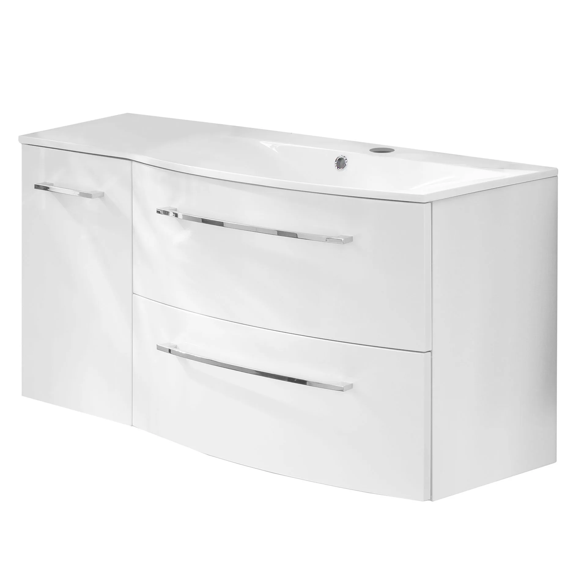FACKELMANN VERONA Waschbecken mit Unterschrank 115 cm breit, Weiß, Waschbecken Gussmarmor Weiß + Unterschrank Türanschlag links