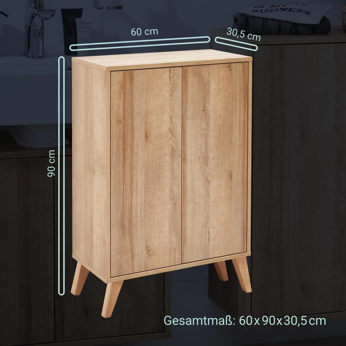 FACKELMANN FINN Doppel Midischrank 60 cm breit, Braun hell + Holzfüße