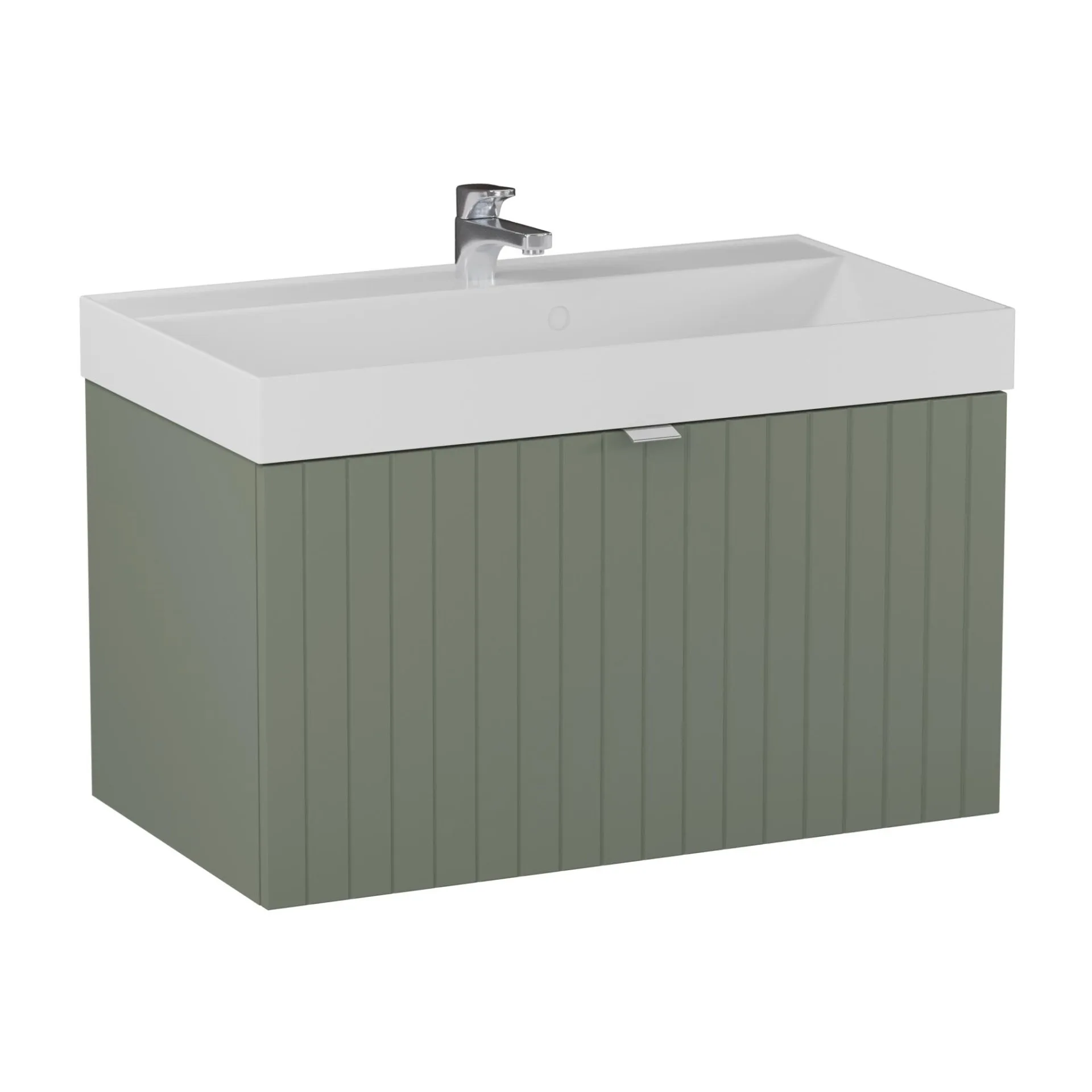 BADEDU ESLA Waschbecken mit Unterschrank 79 cm breit, Grün, Waschbecken Gussmarmor Weiß