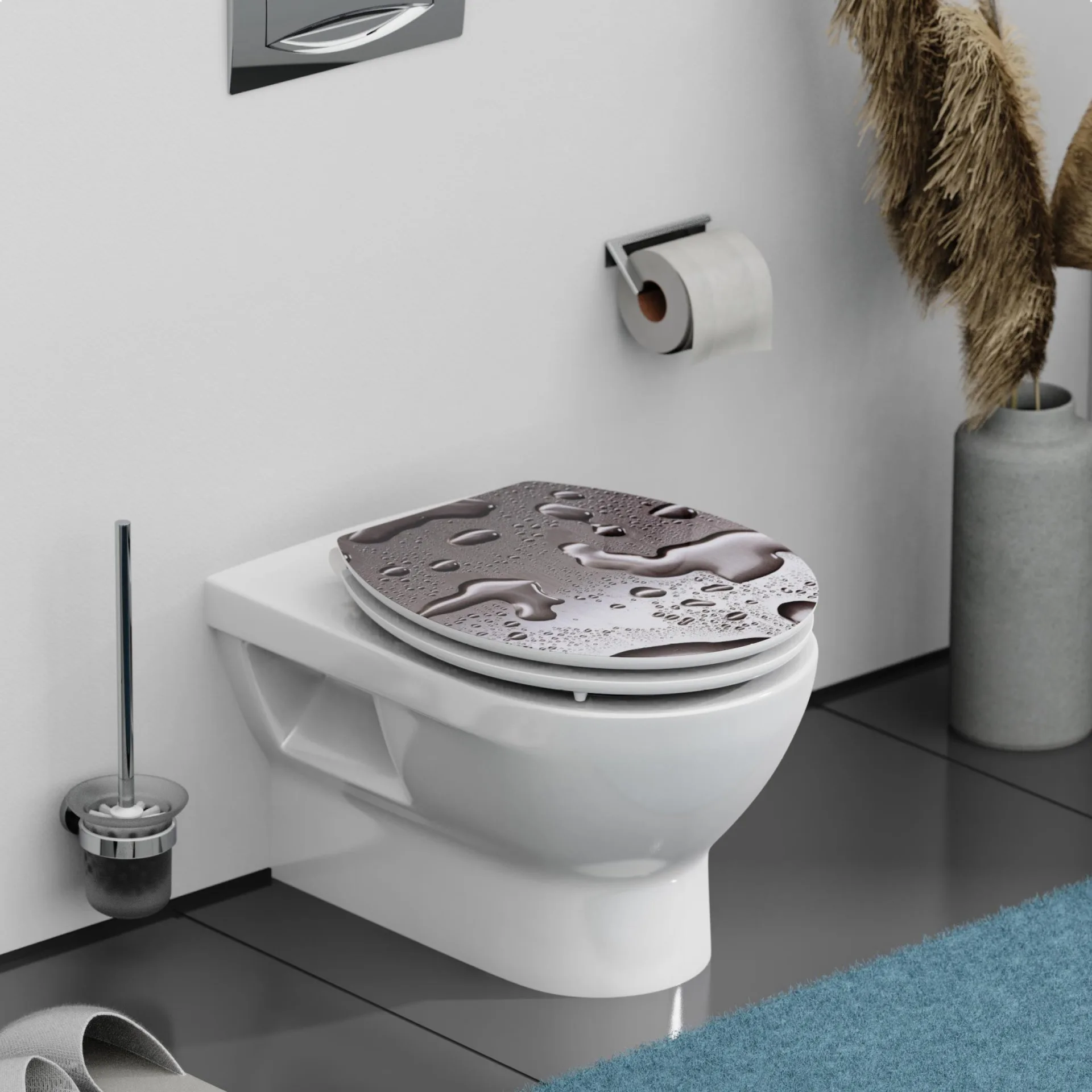 SCHÜTTE GREY STEEL WC-Sitz, MDF HG, Grau mit Absenkautomatik