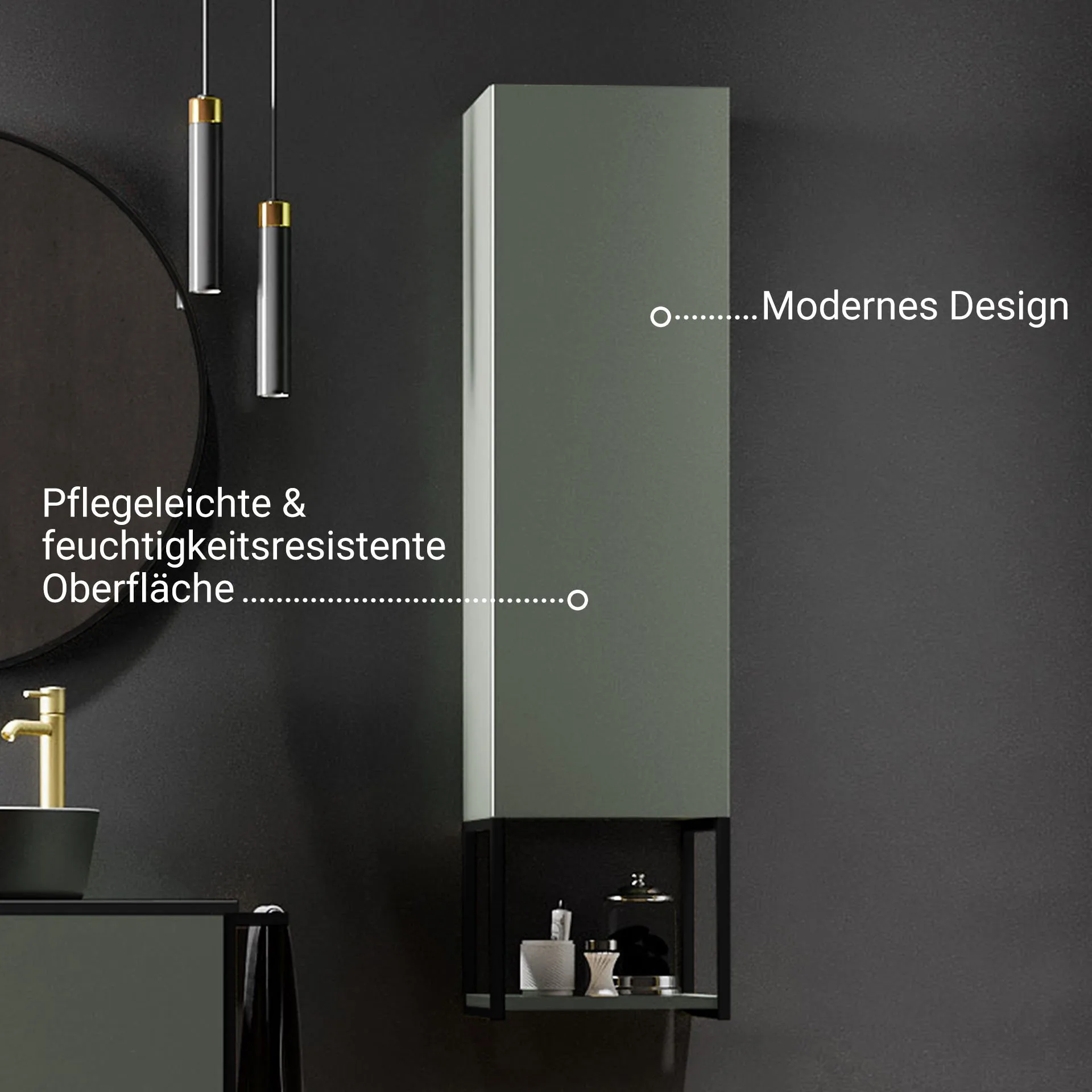 BADEDU DUNA Hochschrank 33 cm breit, Grün