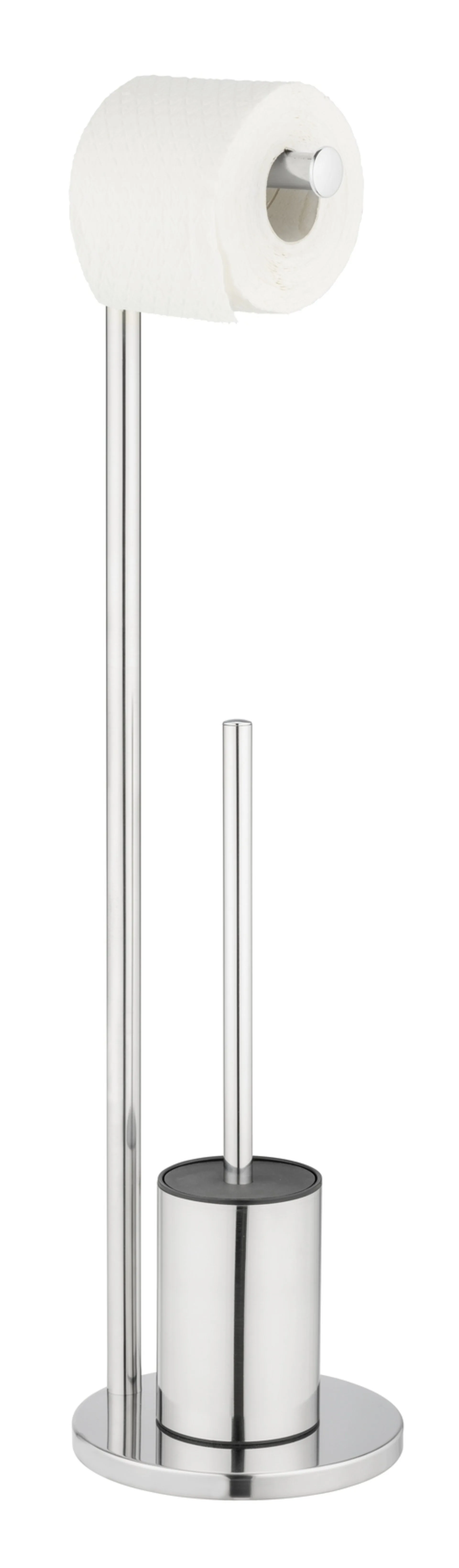 WENKO FERLA WC-Garnitur, Silber glänzend, mit Toilettenpapierhalter, stehend