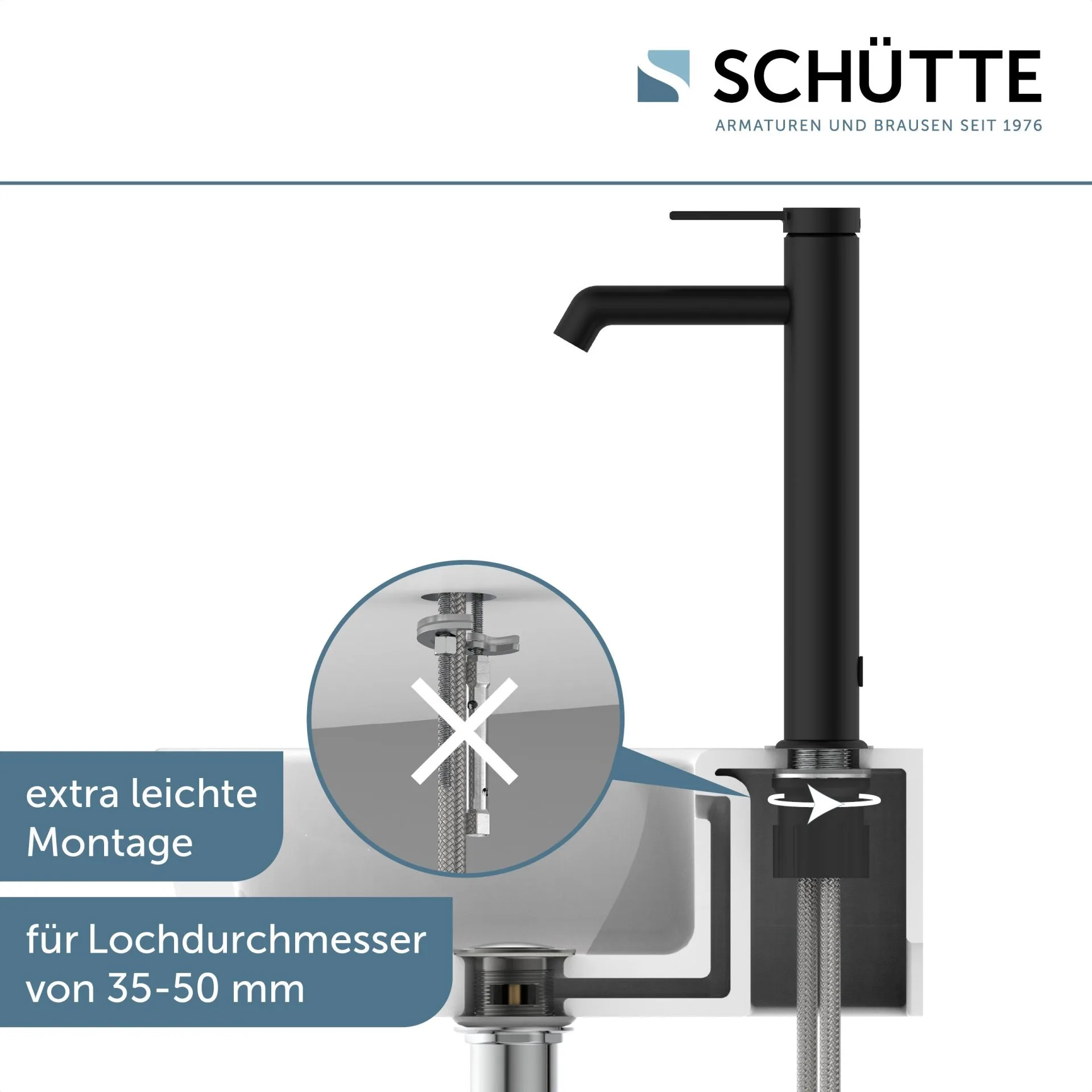 SCHÜTTE LOS ANGELES Waschtischarmatur, Schwarz matt, für Aufsatzwaschbecken