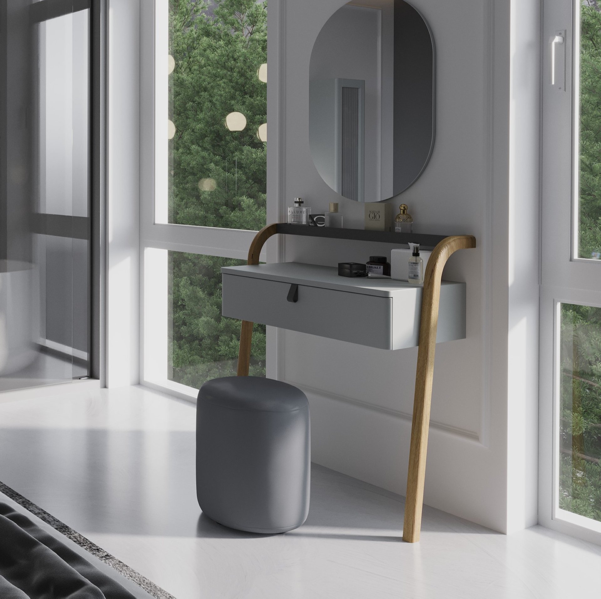 BADEDU PINA Schminktisch 76 cm breit, Grau, mit Schublade