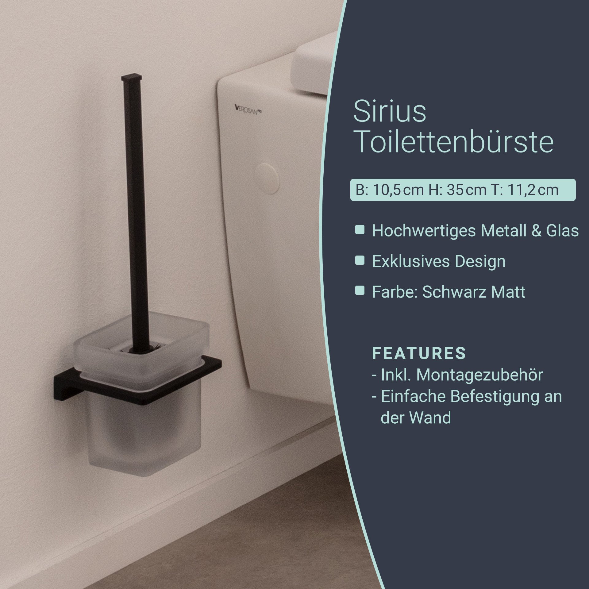 BadeDu SIRIUS Toilettenbürste mit Halter Schwarz matt