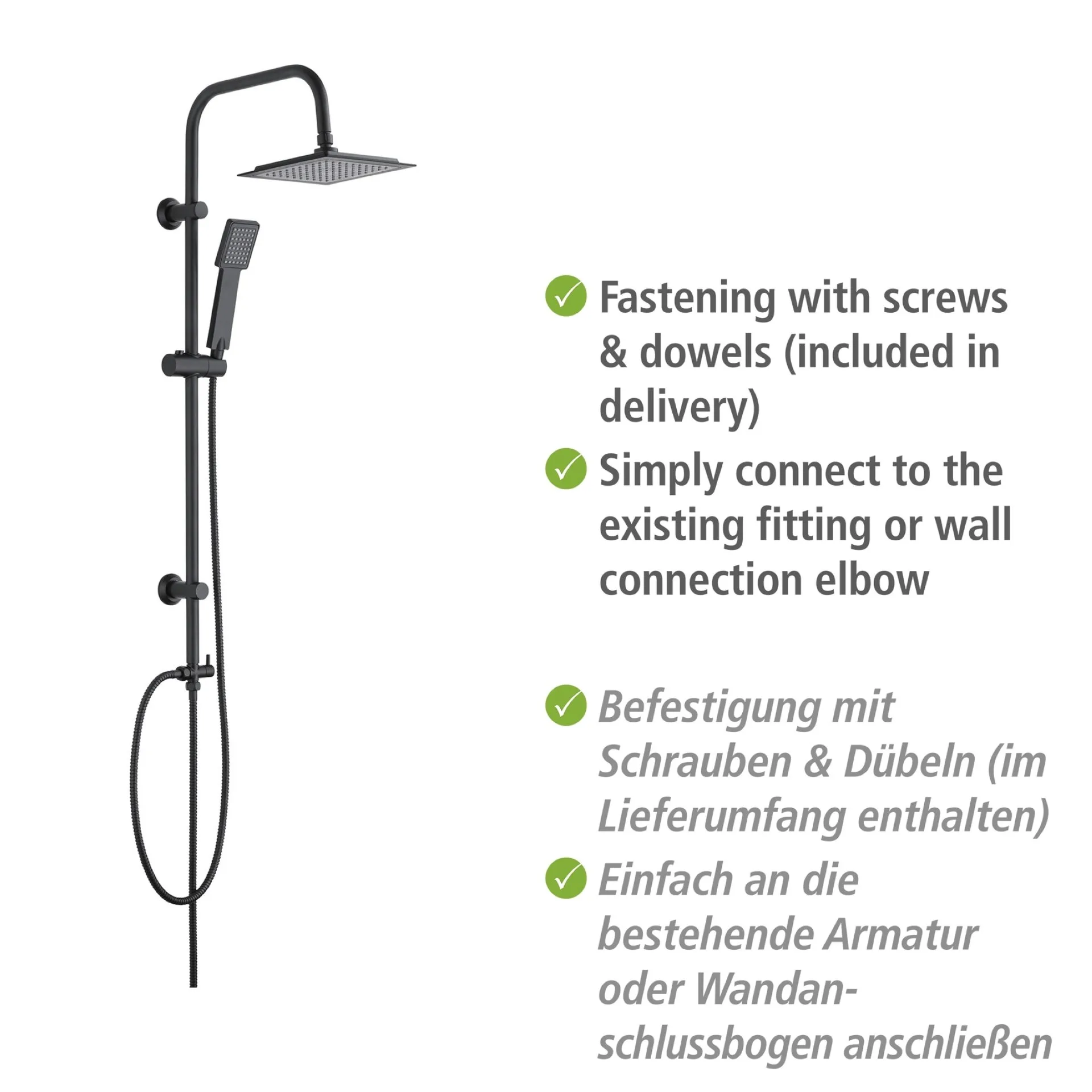 WENKO QUADRO Duschsystem, Schwarz matt