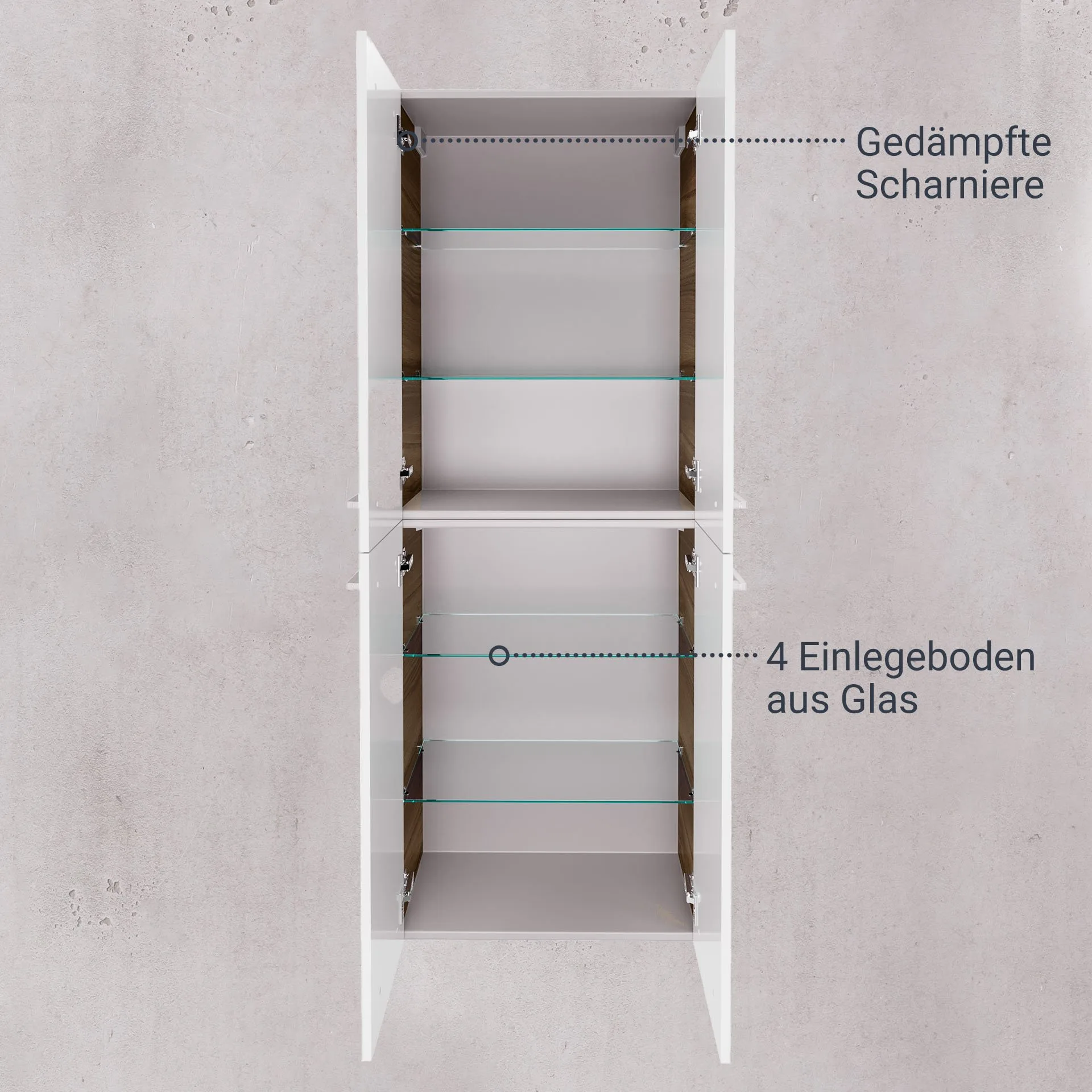 FACKELMANN VERONA Doppel Hochschrank 60 cm breit, Weiß Hochglanz/Braun Dunkel