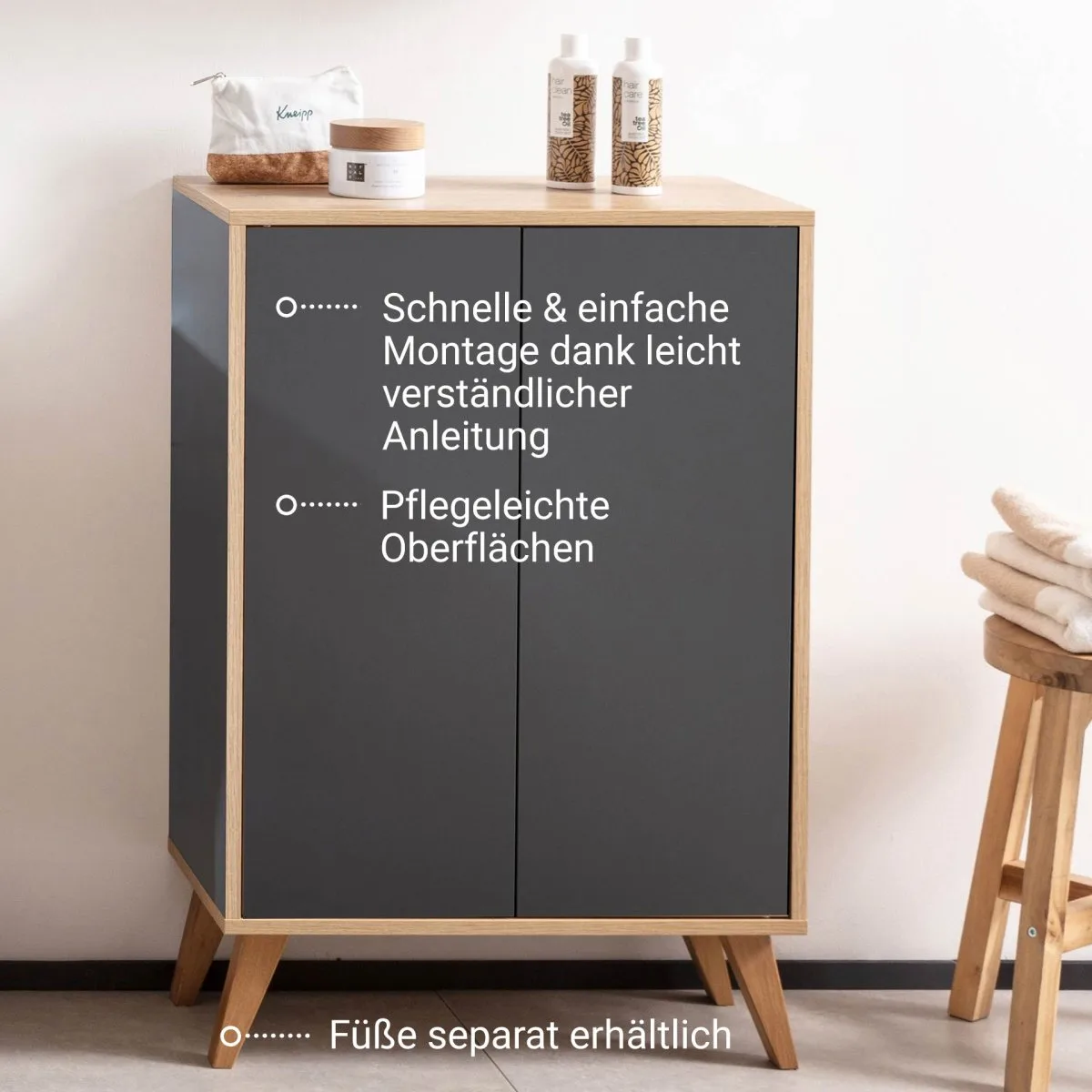 FACKELMANN FINN Doppel Midischrank 60 cm breit, Anthrazit/Braun hell