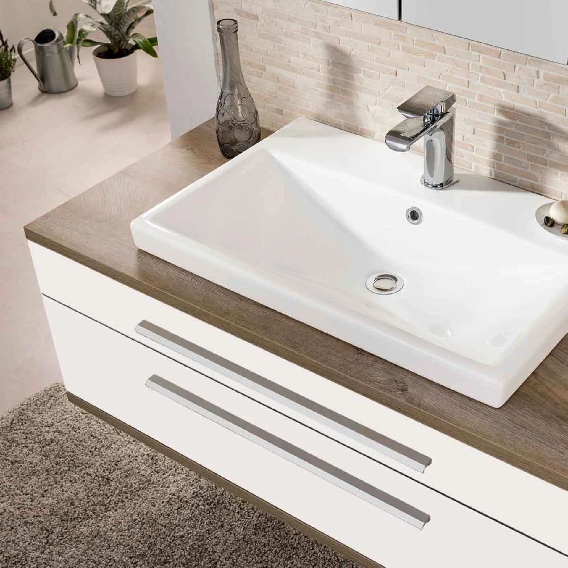 FACKELMANN STANFORD Waschbecken mit Unterschrank 110 cm breit, Weiß, Waschbecken Keramik Weiß