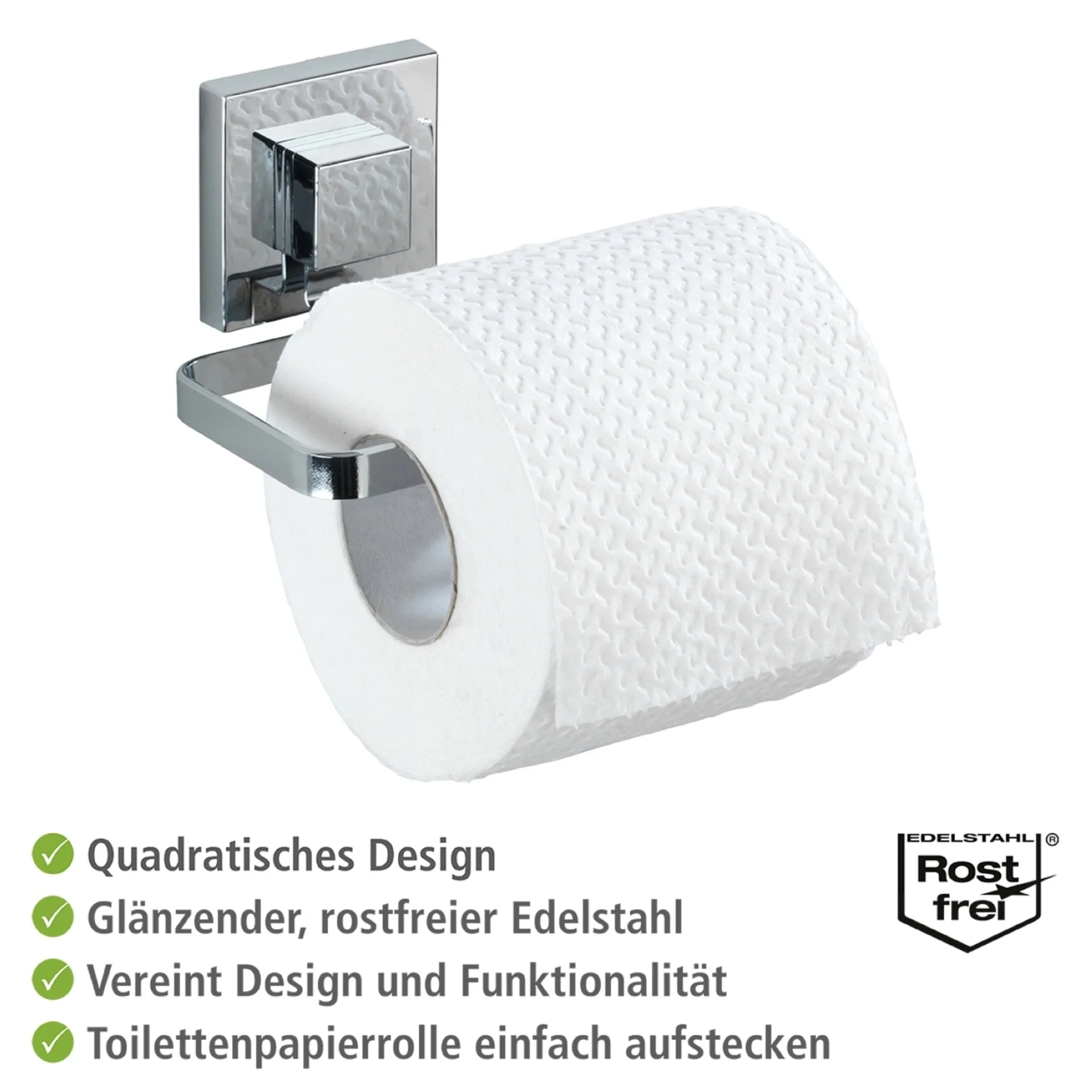 WENKO QUADRO Toilettenpapierhalter, Chrom glänzend, Befestigen ohne Bohren