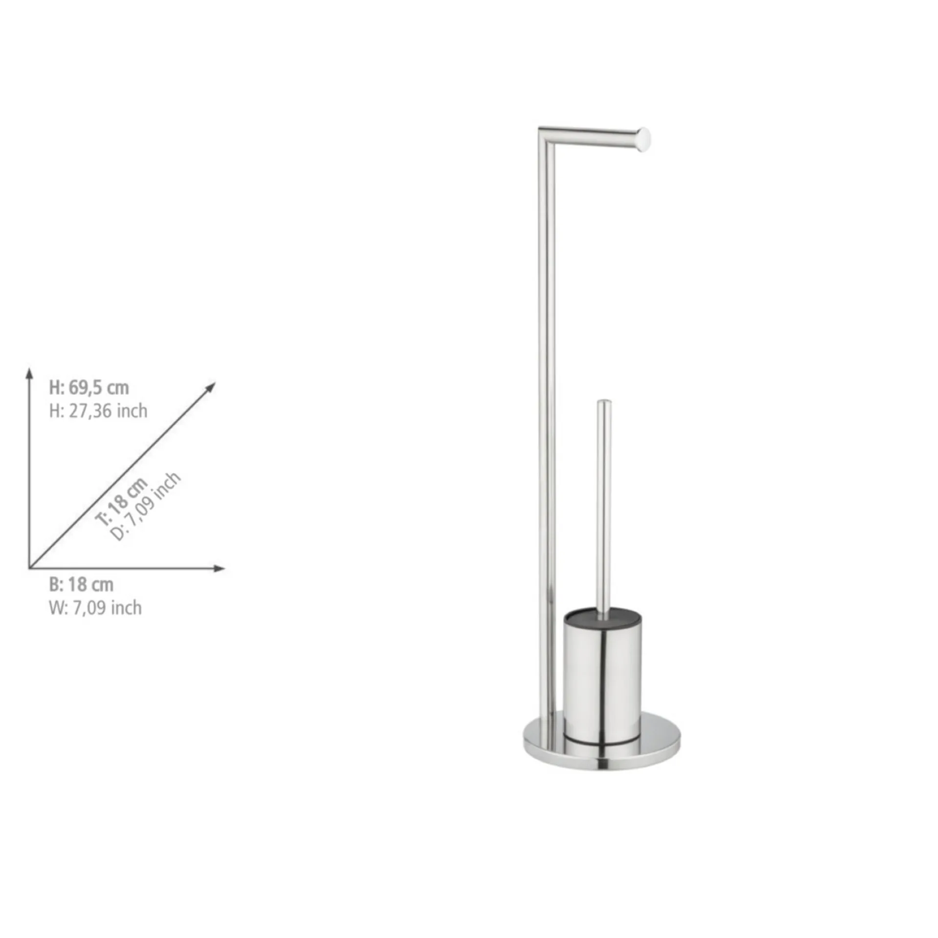 WENKO FERLA WC-Garnitur, Silber glänzend, mit Toilettenpapierhalter, stehend