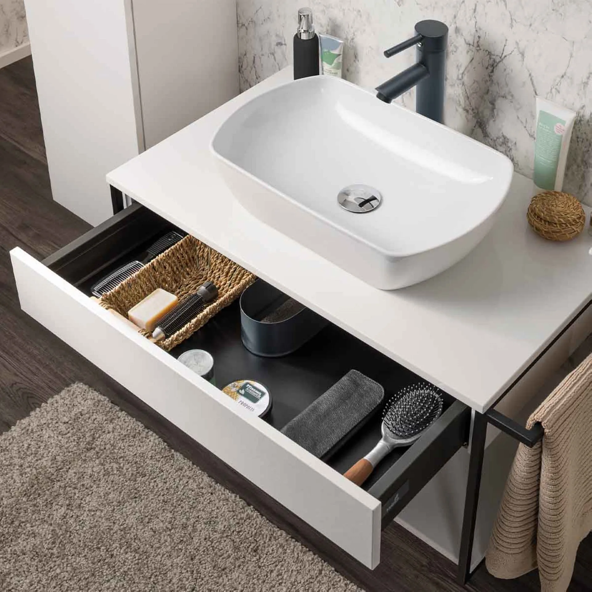 FACKELMANN NEW YORK Waschbeckenunterschrank 88 cm breit, Weiß