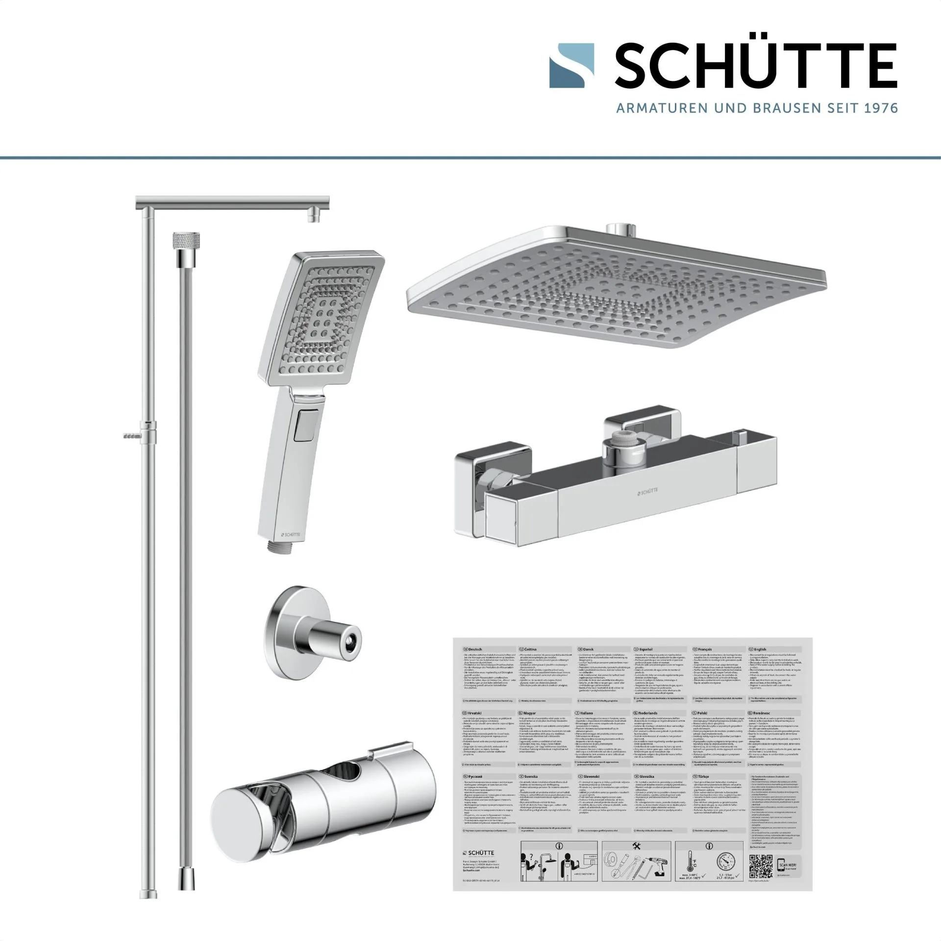 SCHÜTTE TRENTO Überkopf-Brauseset, Chrom, mit Duschthermostat