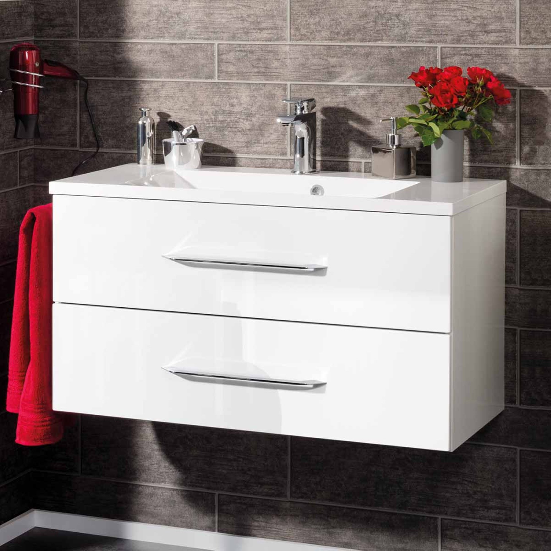 Fackelmann B.CLEVER Waschtisch Set Gussmarmor 90 cm, Weiß