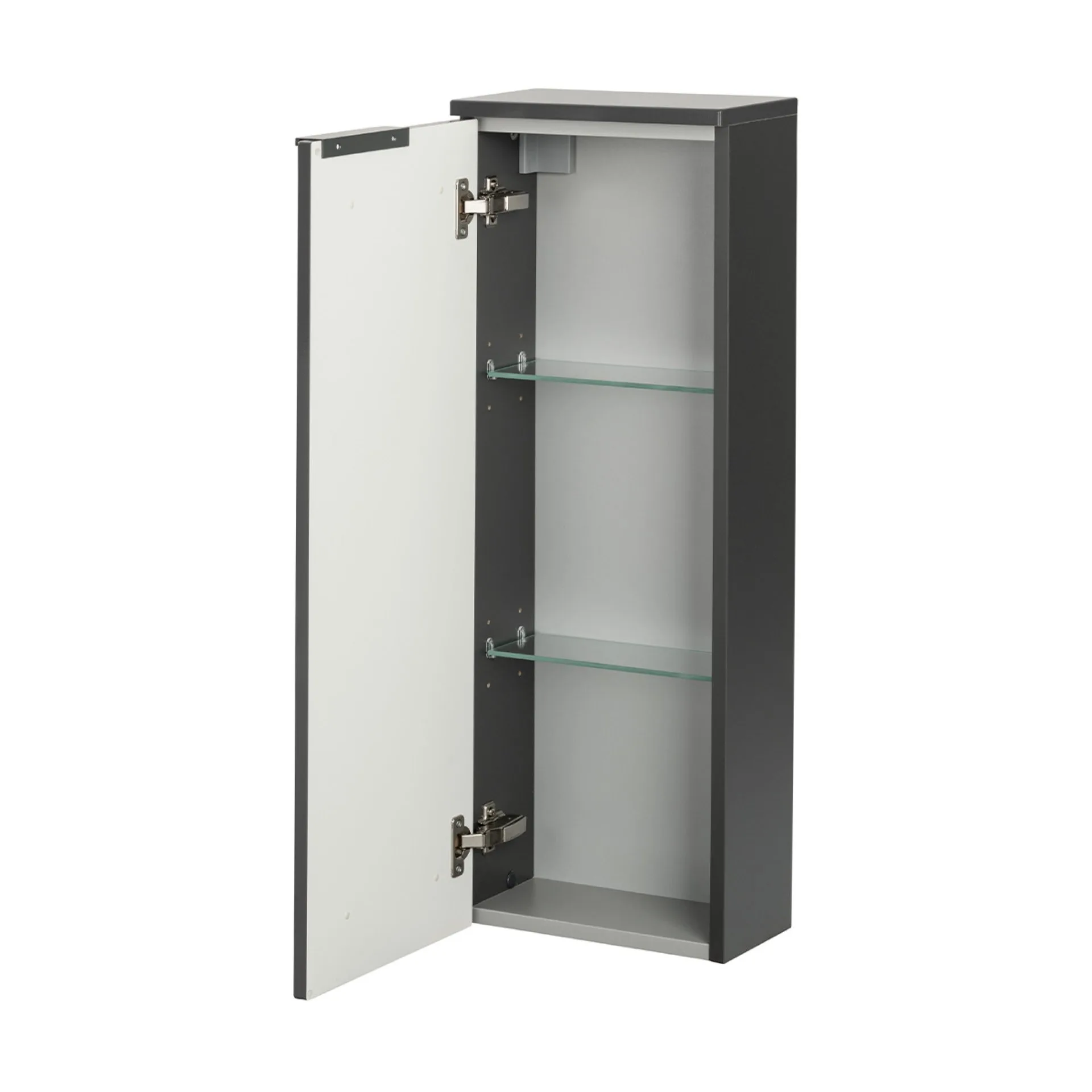 FACKELMANN SBC LUNA Gäste WC Set 4-teilig 45 cm breit, Anthrazit, Waschbecken Keramik Weiß + LED Spiegel + Midischrank slim, Türanschlag links