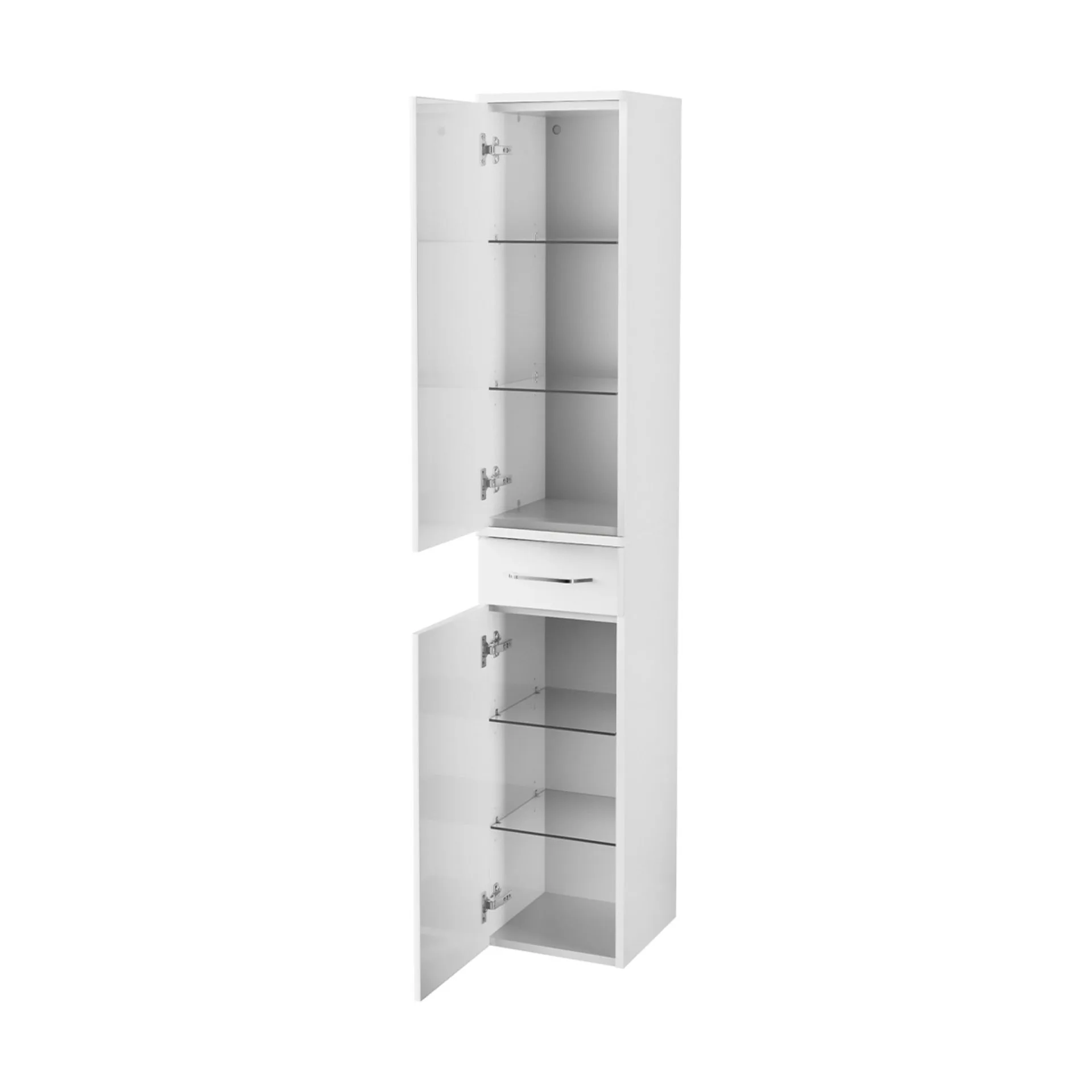 FACKELMANN MILANO Badmöbel Set 4-teilig 88 cm breit, Weiß, Waschbecken Keramik Weiß + LED Spiegelschrank + Hochschrank