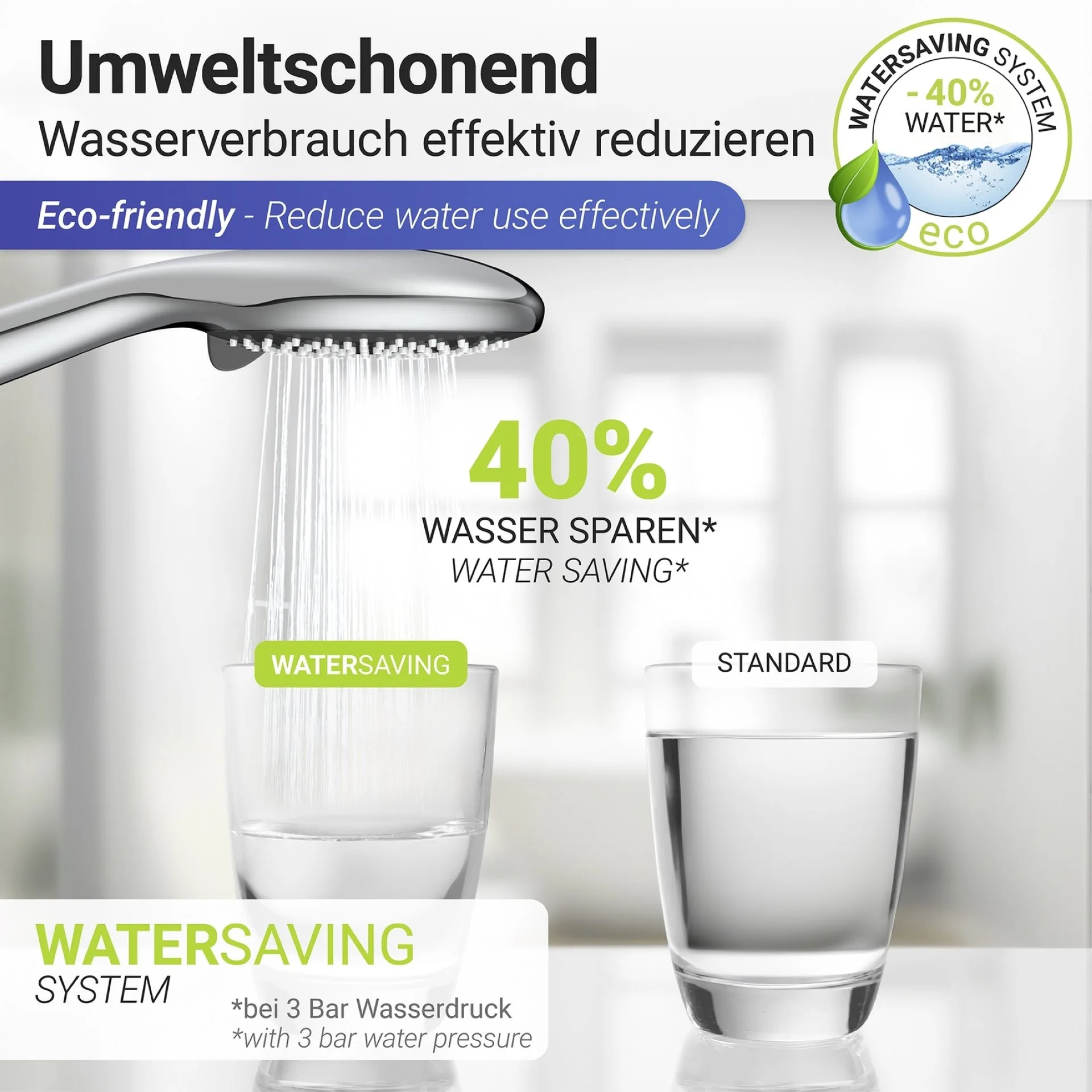 WENKO Duschkopf Ø 11 cm, Chrom, 3 verschiedene Wasserstrahlarten