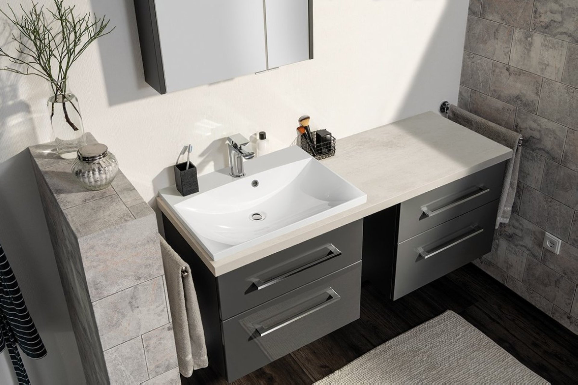 Fackelmann HYPE 3.0 Unterbauschrank 60 cm, Anthrazit, 2 Schubladen