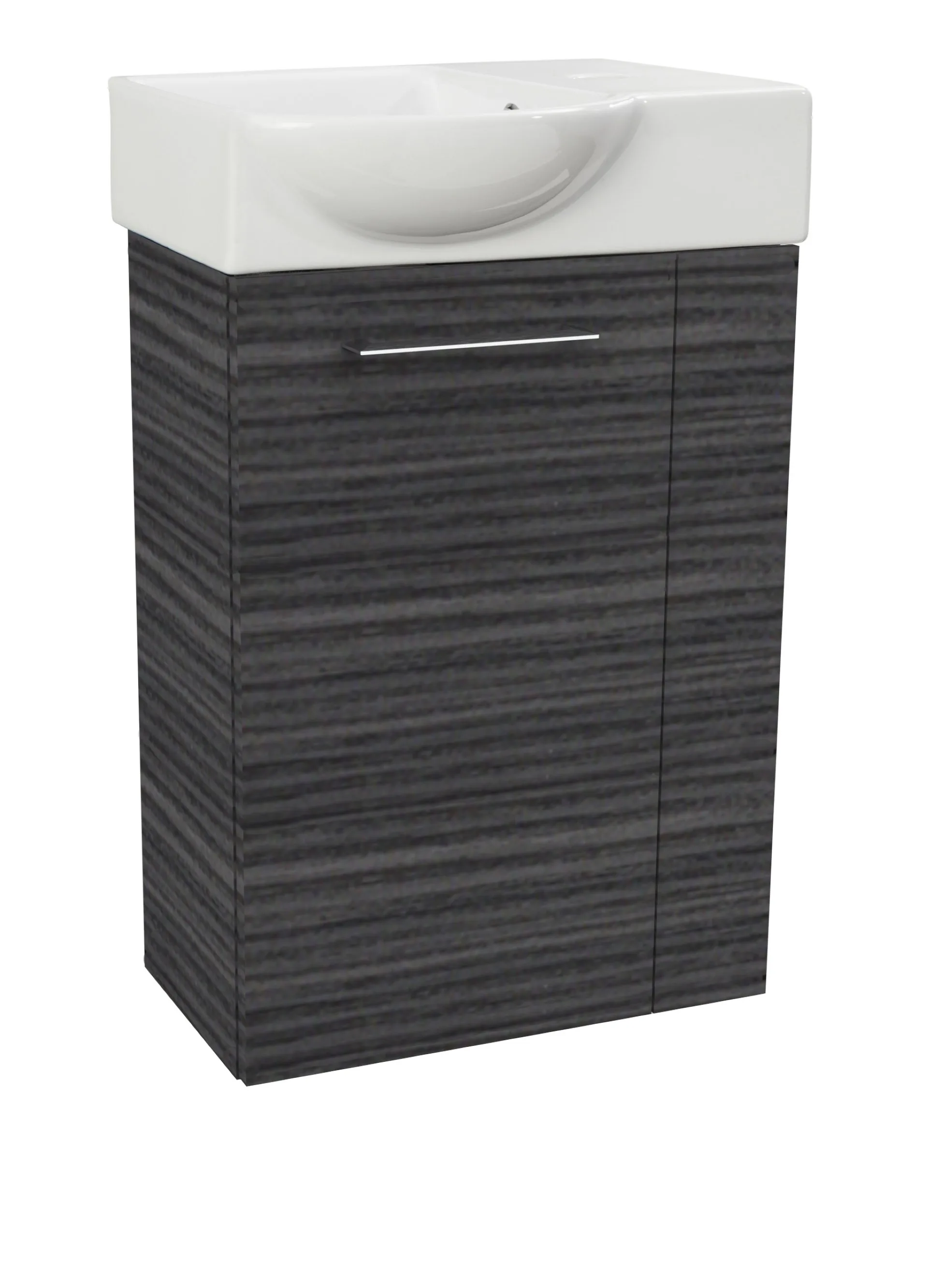 FACKELMANN SBC B.PERFEKT Gäste WC Waschtisch Set 45 cm breit, Anthrazit Holzoptik, Waschbecken Keramik Weiß, Türanschlag links