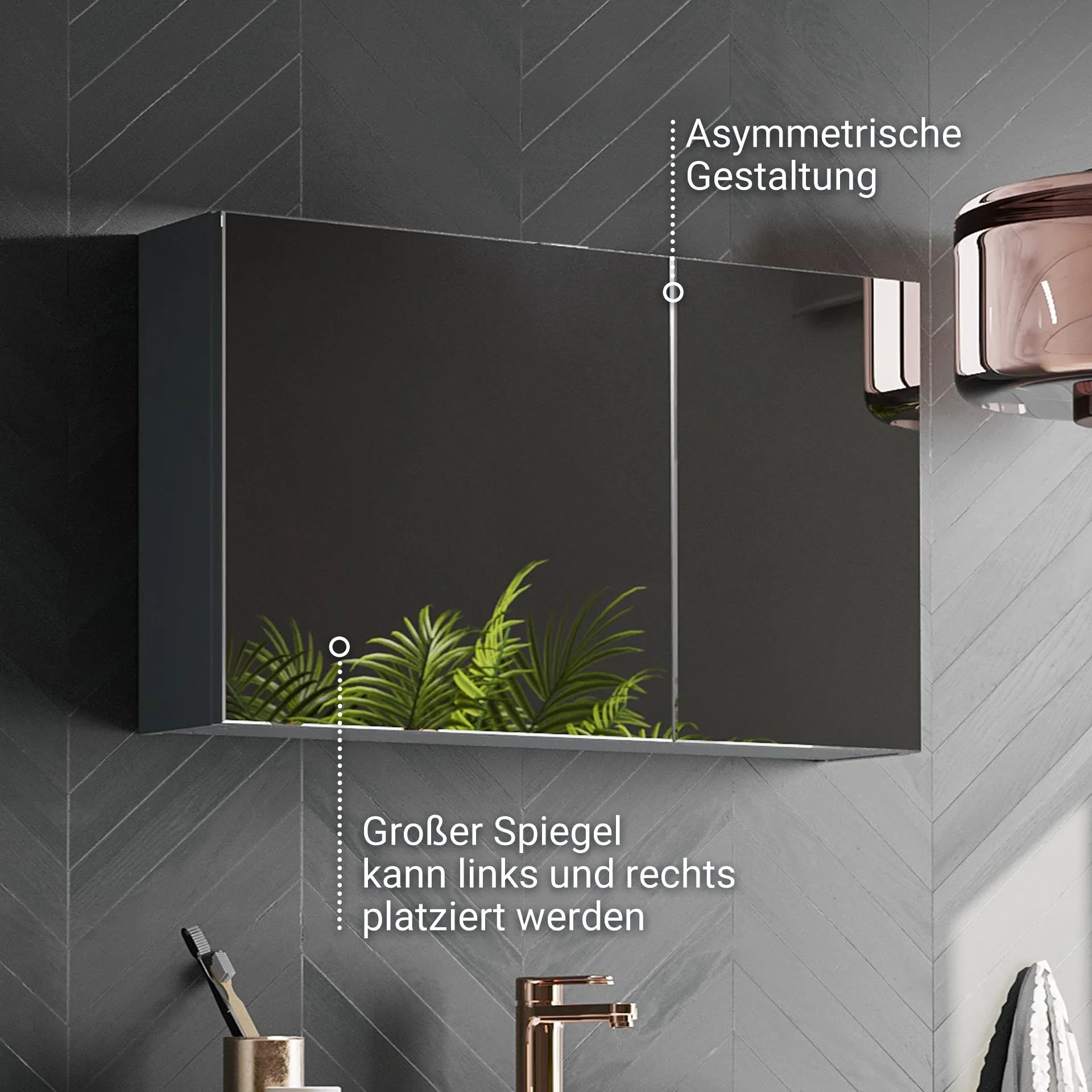BADEDU GERS Spiegelschrank 80 cm breit, Grau