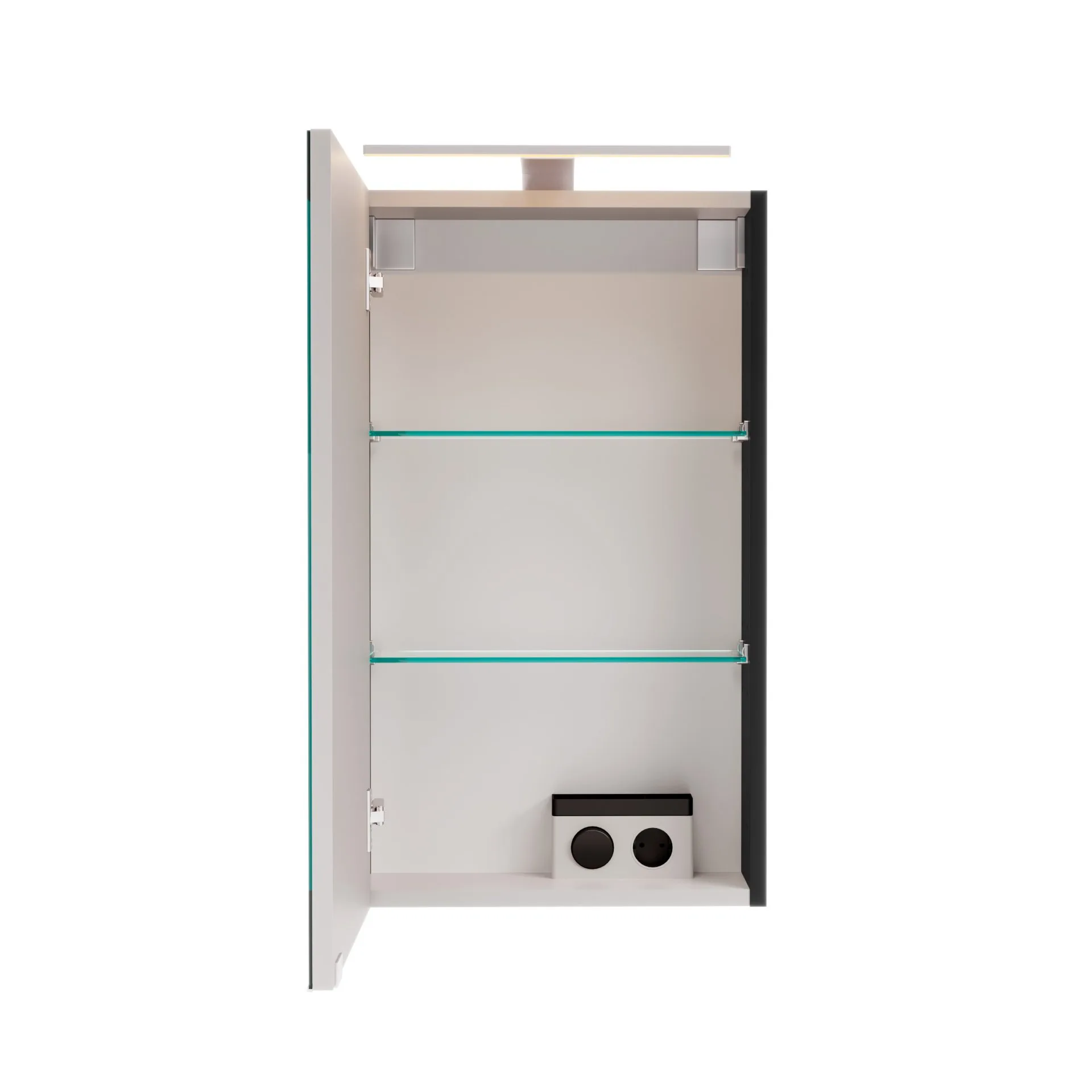 FACKELMANN SBC B.PARIS Gäste WC Spiegelschrank 40 cm breit, Schwarz matt, Türanschlag links + Aufsatzleuchte