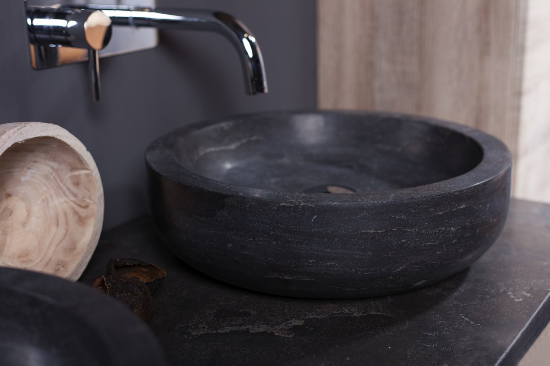 Waschbecken Naturstein VERONA (40 cm) Bluestone, ohne Hahnloch, 100005