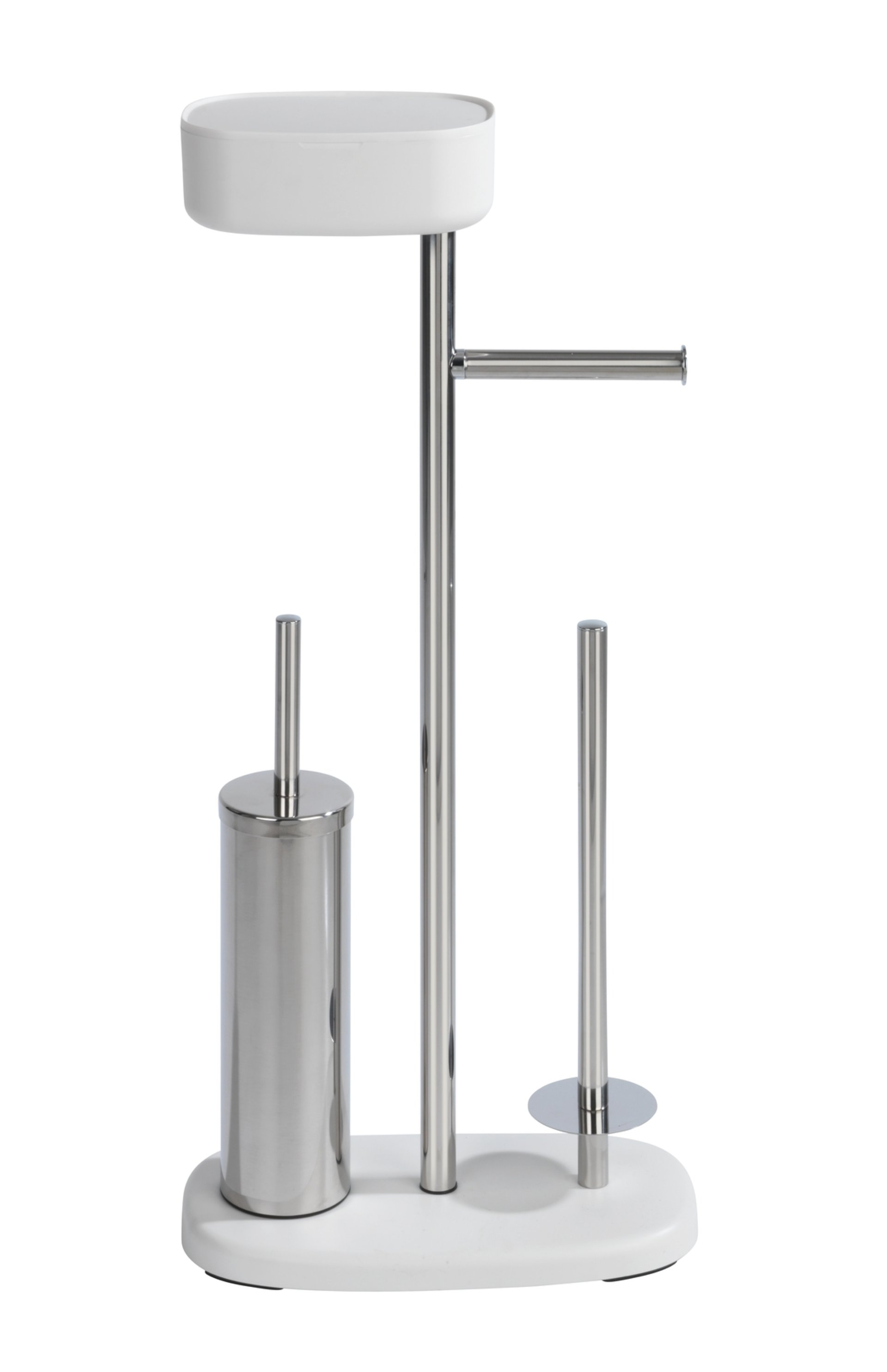 WENKO RIVAZZA WC-Garnitur, Weiß/Silber, mit Toilettenpapierhalter, Bevorrater und Ablage, stehend