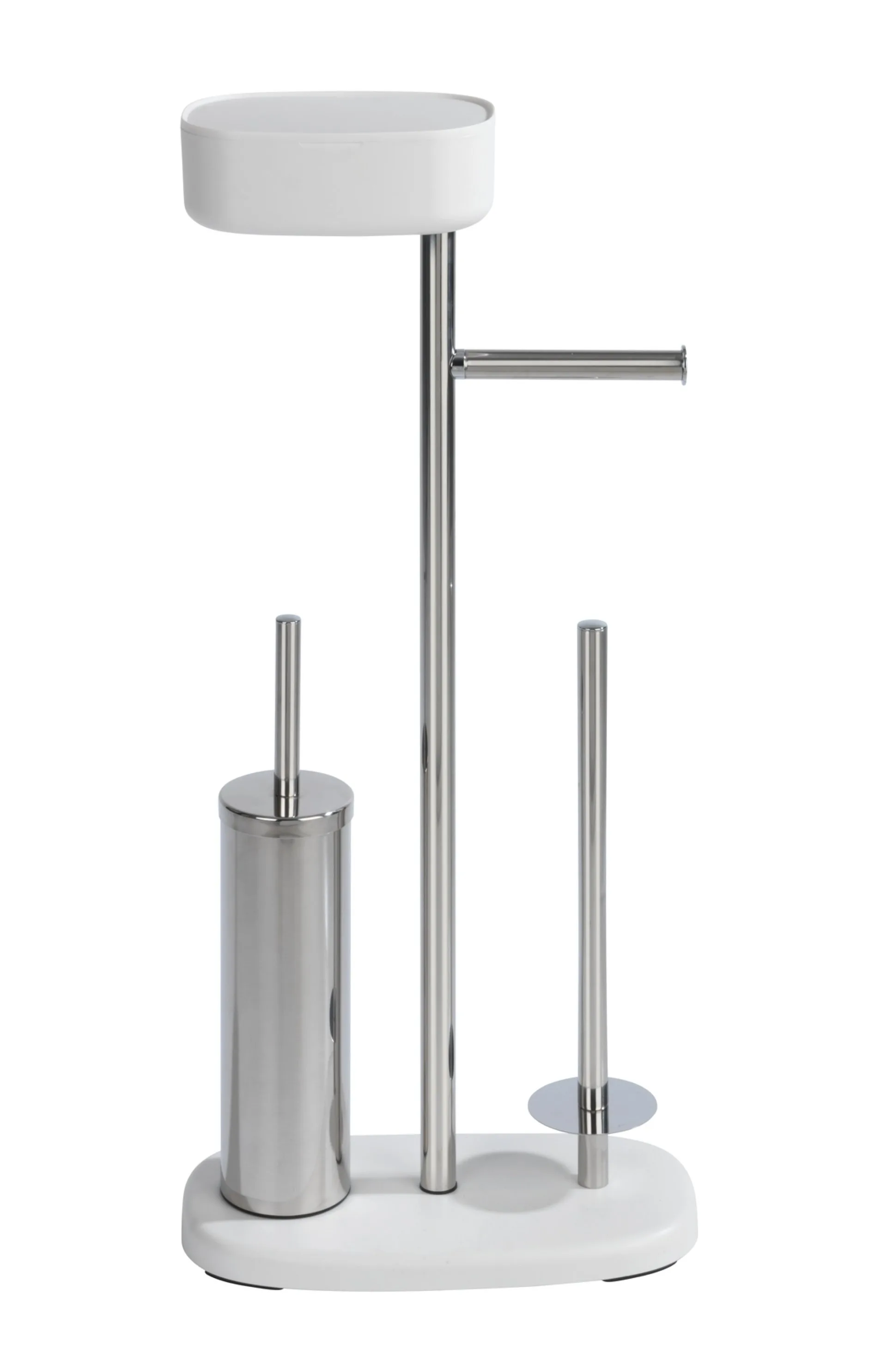 WENKO RIVAZZA WC-Garnitur, Weiß/Silber, mit Toilettenpapierhalter, Bevorrater und Ablage, stehend