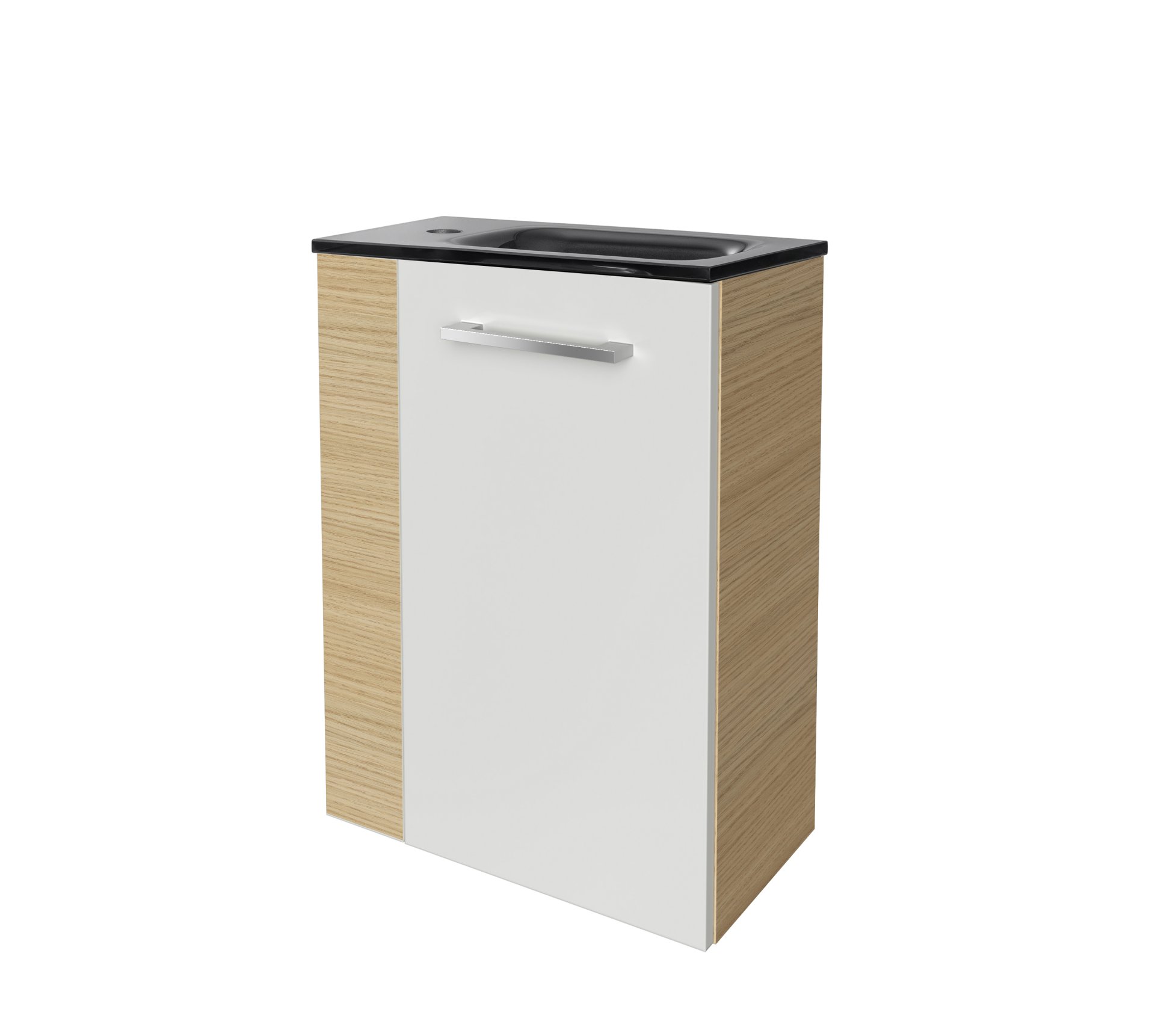 FACKELMANN SBC B. STYLE Gäste WC Waschtisch Set 45 cm breit, Braun/Weiß, Waschbecken Glas Anthrazit, Türanschlag rechts